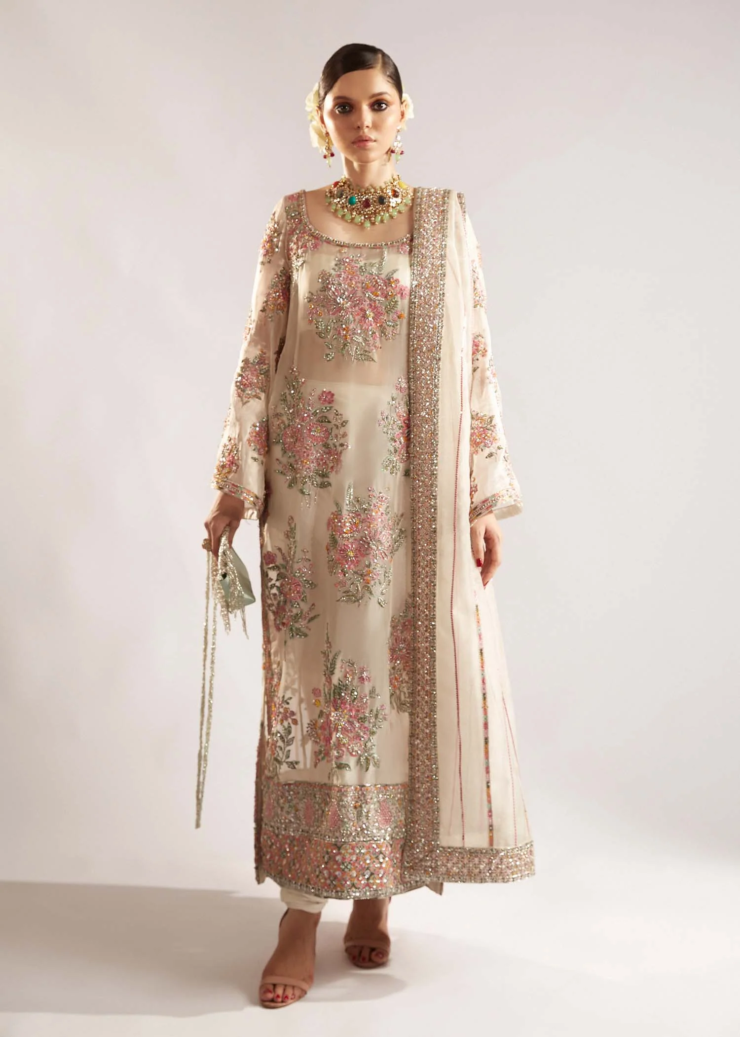 Ivory Embroidered Chiffon