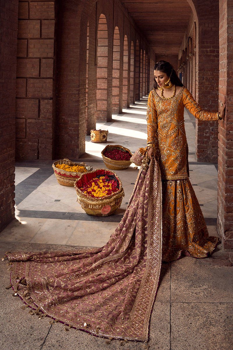 Maria B Gul Hand Embellished Organza Party Wear Suit - Four-Sided Embroidered Dupatta & Pallu Border | IQNAZ