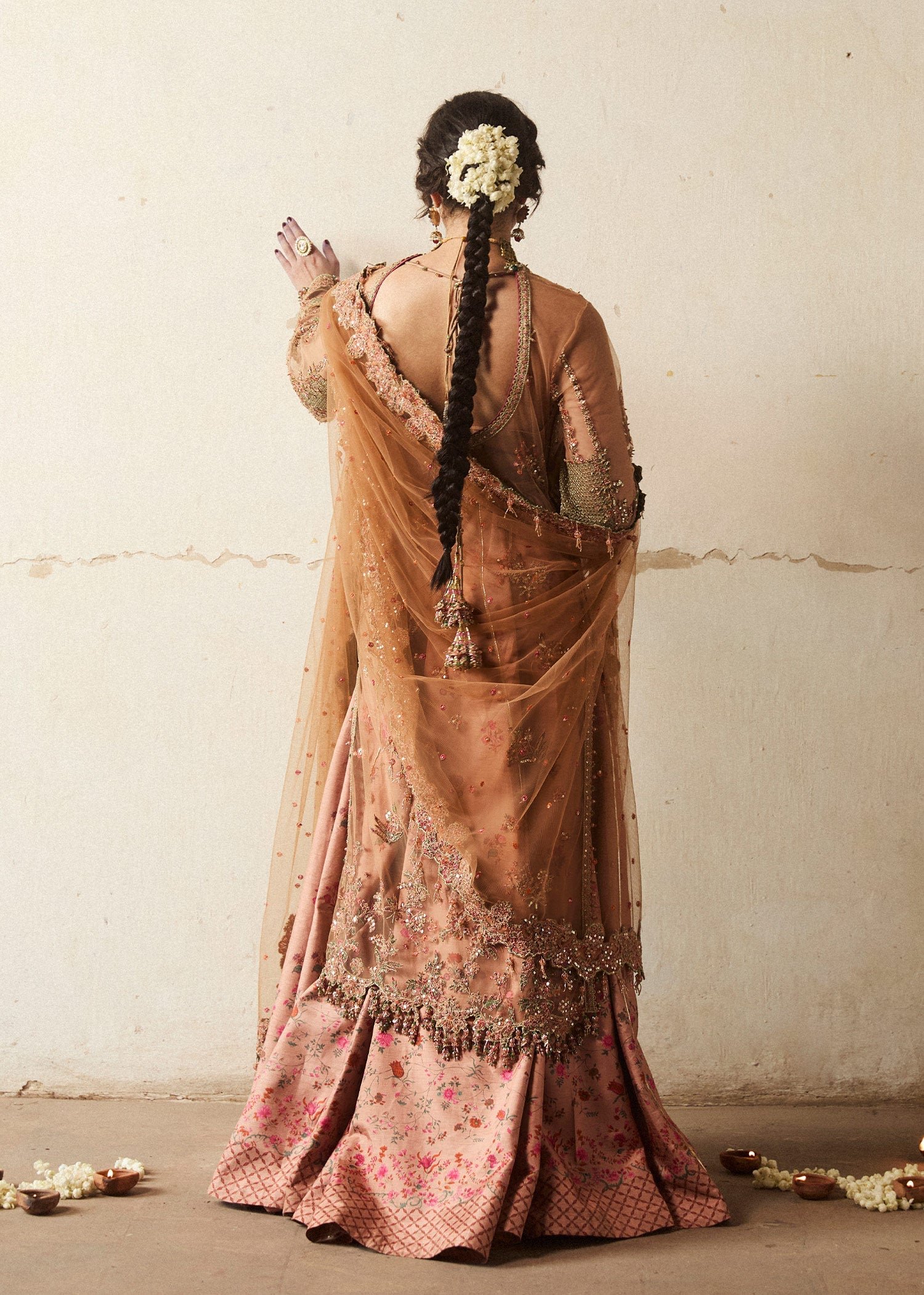 Hussain Rehar Ratila Embroidered Organza Party Wear Suit - Close-Up Hand Embellishment Tilla & Pearl Work | IQNAZ