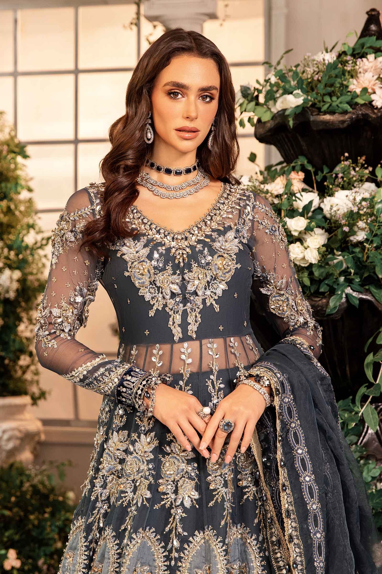 Maria B BD-2901 Hand Embellished Organza Flared Suit - Four-Sided Embroidered Dupatta & Pallu Border | IQNAZ