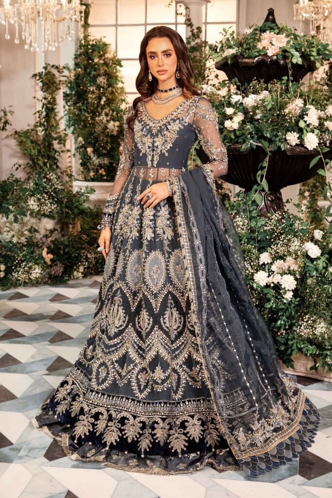 Maria B BD-2901 Hand Embellished Organza Flared Suit - Model Front Look | Pakistani Designer Replica Wholesale | IQNAZ