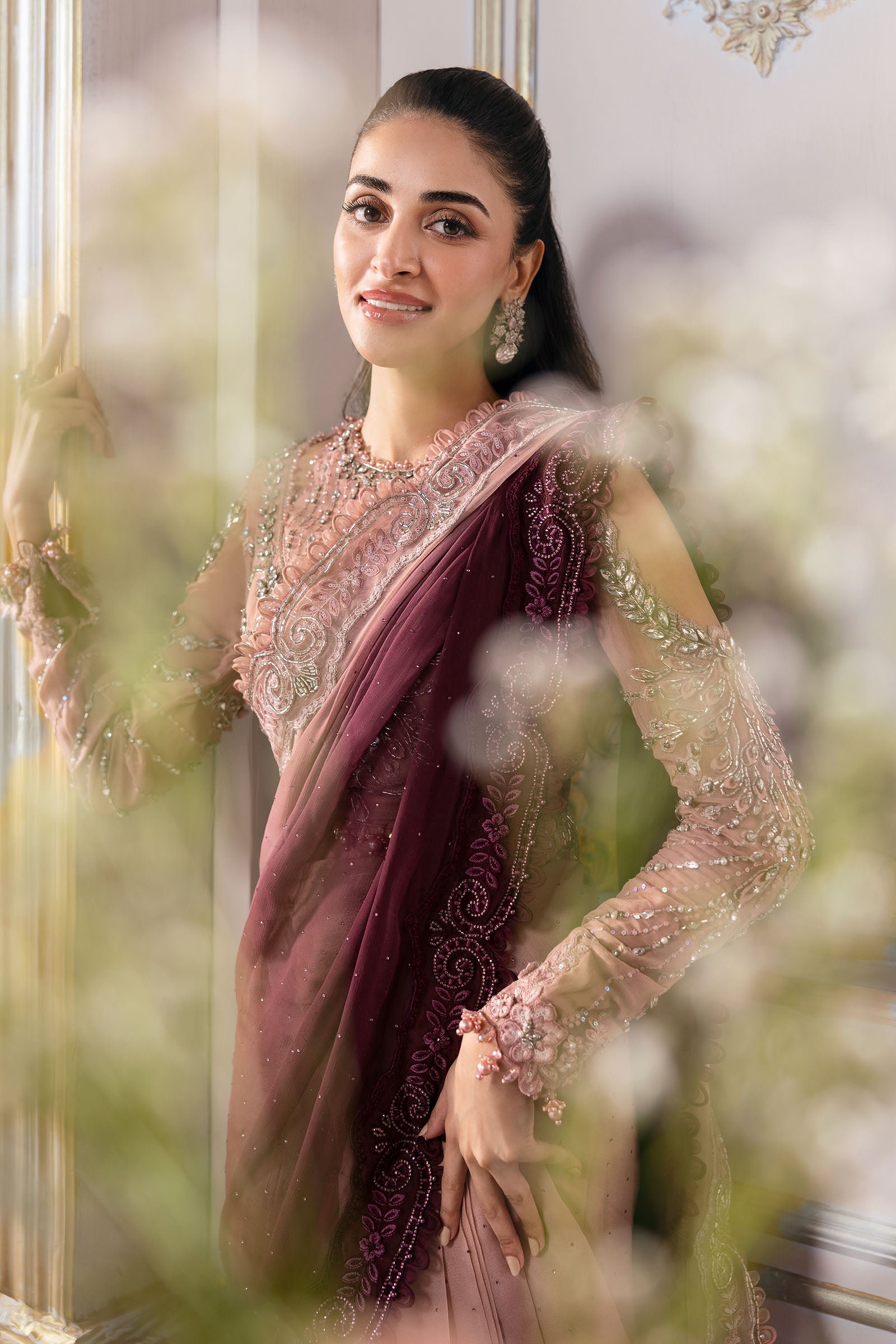 Maria B BD-3001 Embroidered Chiffon Saree - Designer Photoshoot Gallery Angle 6 | IQNAZ Couture