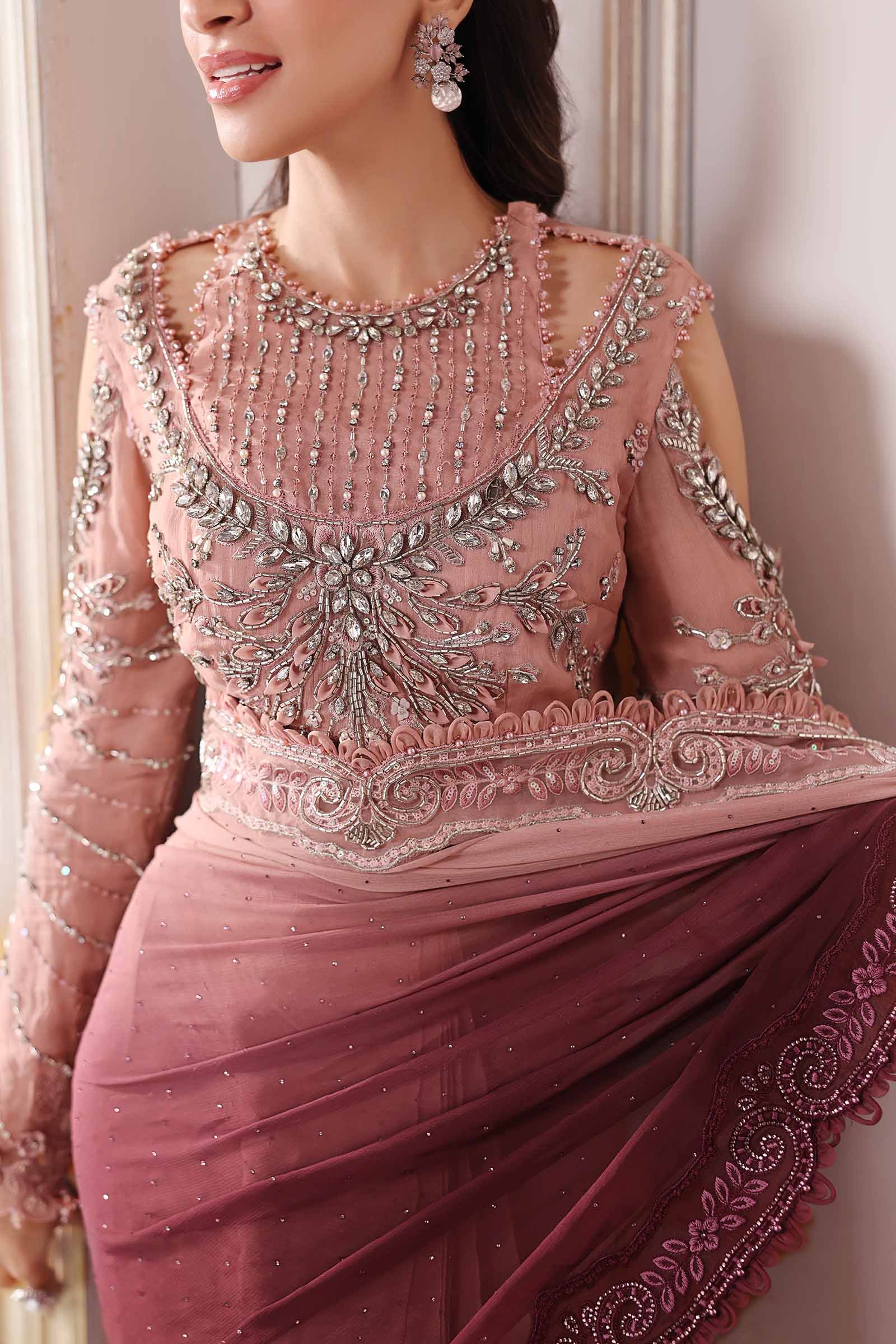 Maria B BD-3001 Embroidered Chiffon Saree - Designer Photoshoot Gallery Angle 9 | IQNAZ Couture