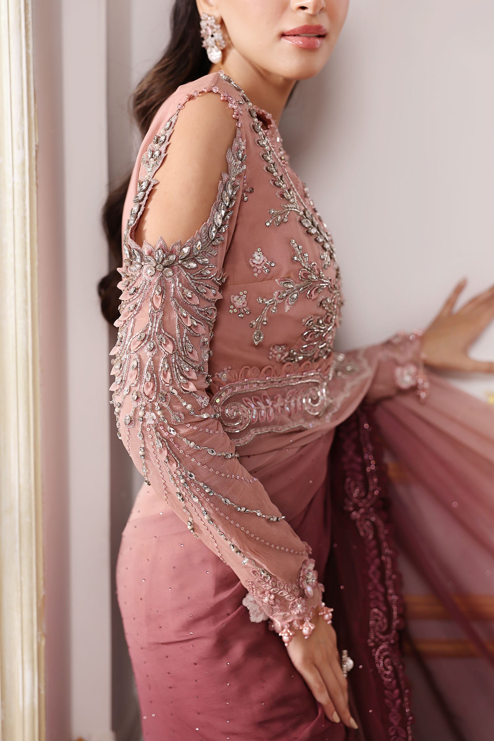 Maria B BD-3001 Embroidered Chiffon Saree - Designer Photoshoot Gallery Angle 10 | IQNAZ Couture