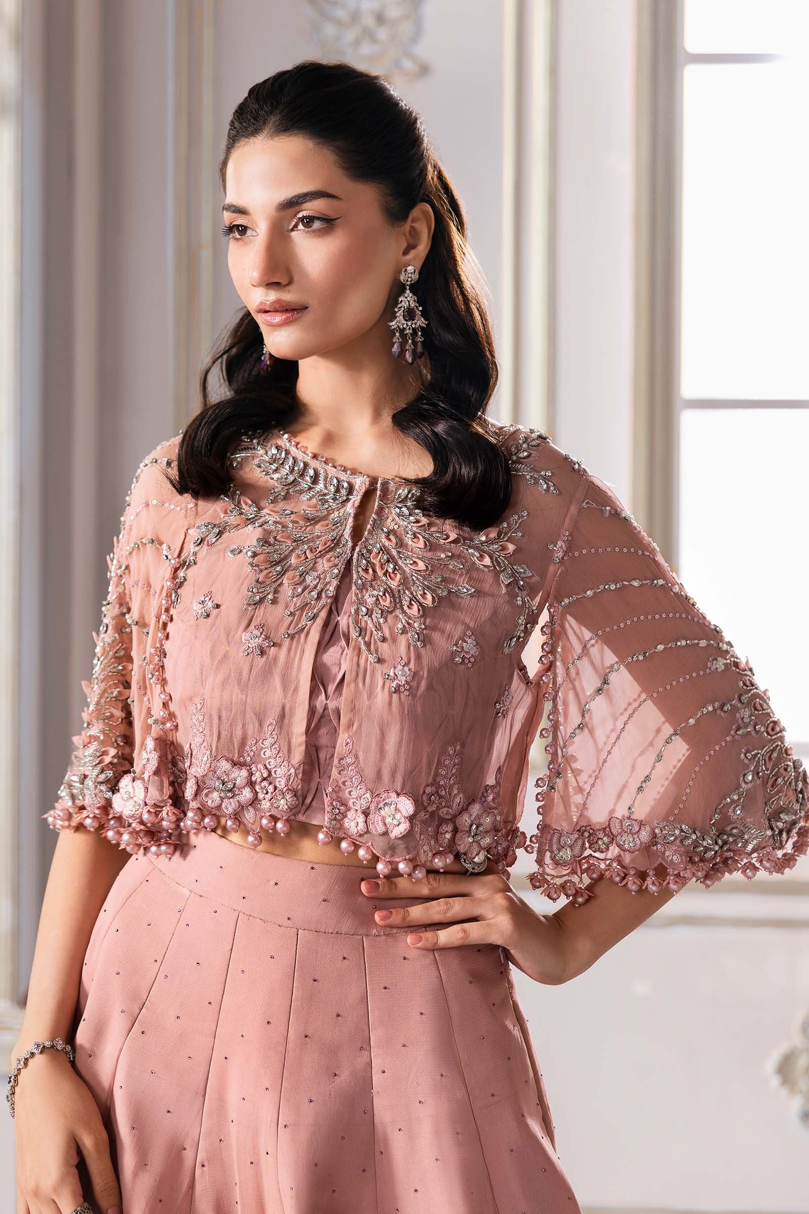 Maria B BD-3001 Embroidered Chiffon Saree - Designer Photoshoot Gallery Angle 11 | IQNAZ Couture