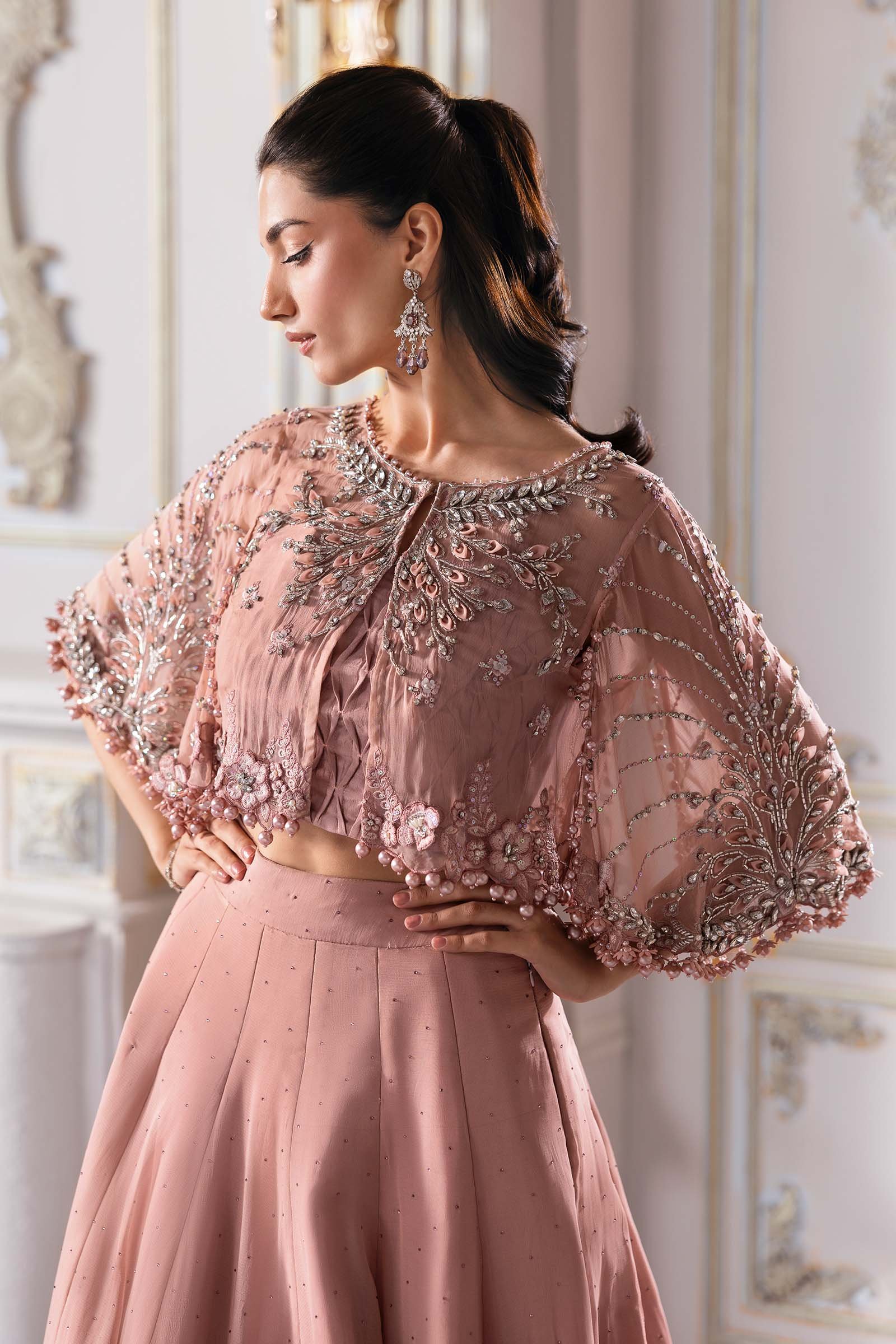 Maria B BD-3001 Embroidered Chiffon Saree - Designer Photoshoot Gallery Angle 12 | IQNAZ Couture