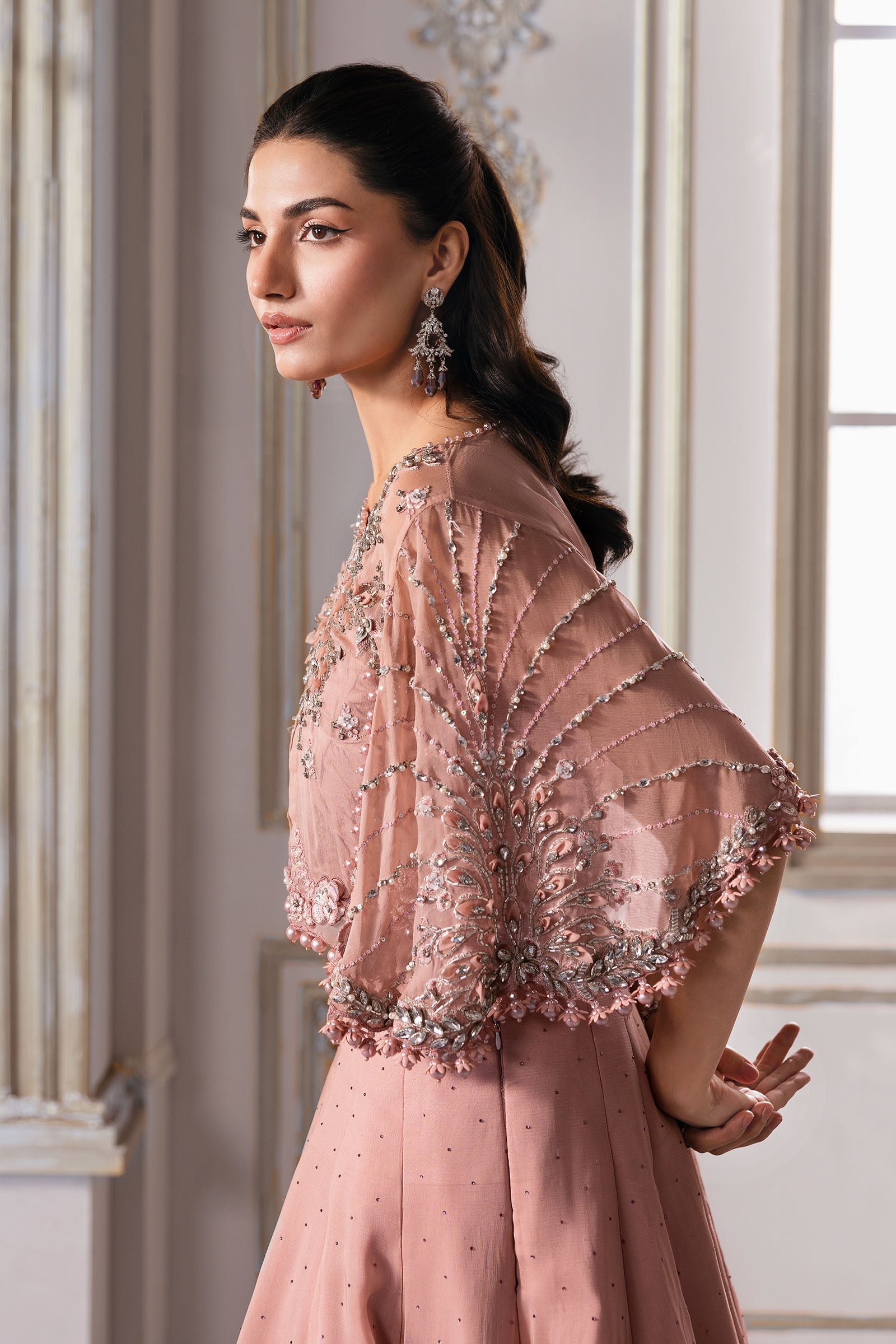 Maria B BD-3001 Embroidered Chiffon Saree - Designer Photoshoot Gallery Angle 13 | IQNAZ Couture