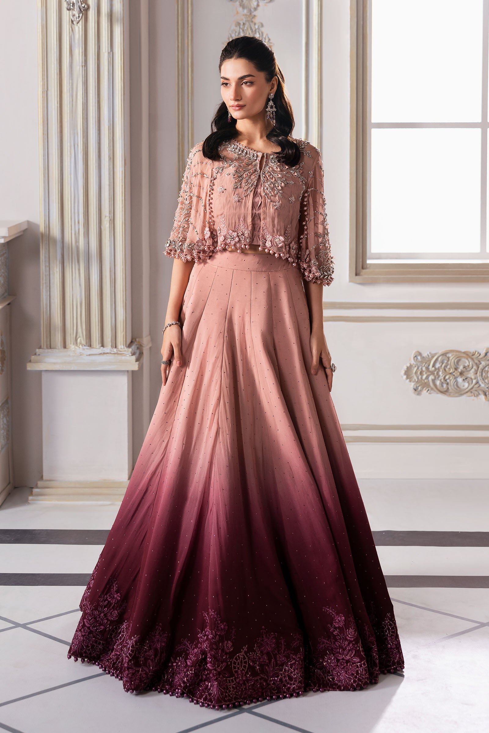 Maria B BD-3001 Embroidered Chiffon Saree - Designer Photoshoot Gallery Angle 7 | IQNAZ Couture
