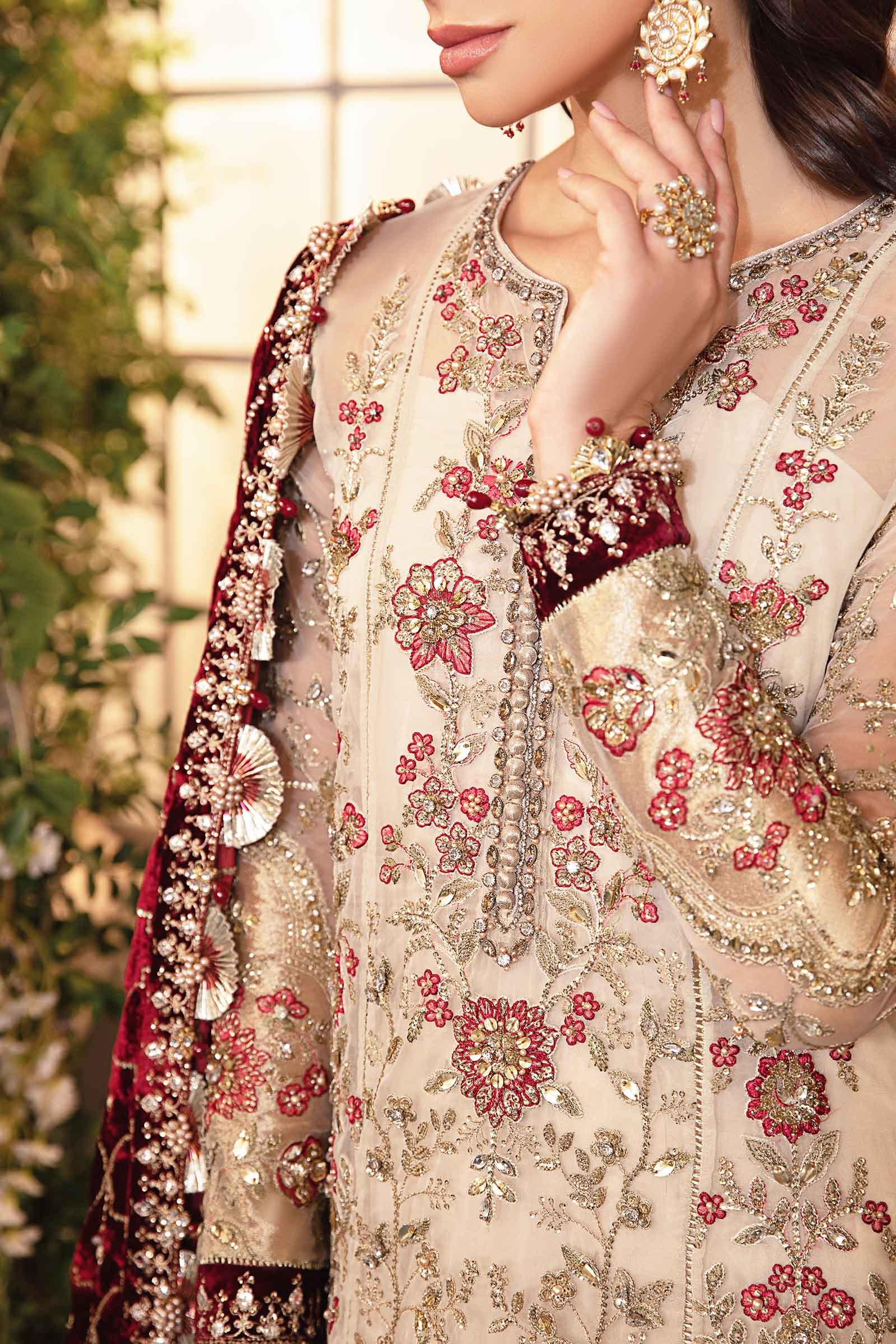 Maria B BD-2905 Hand Embellished Organza Party Wear Suit - Close-Up Hand Embellishment Tilla & Pearl Work | IQNAZ