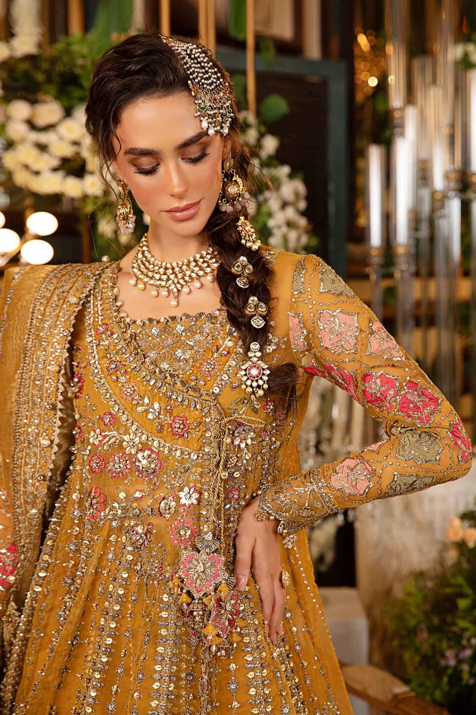 Maria B BD-2907 Hand Embellished Organza Suit with Lehenga - Matching Bottom & Trouser Fabric Details | IQNAZ