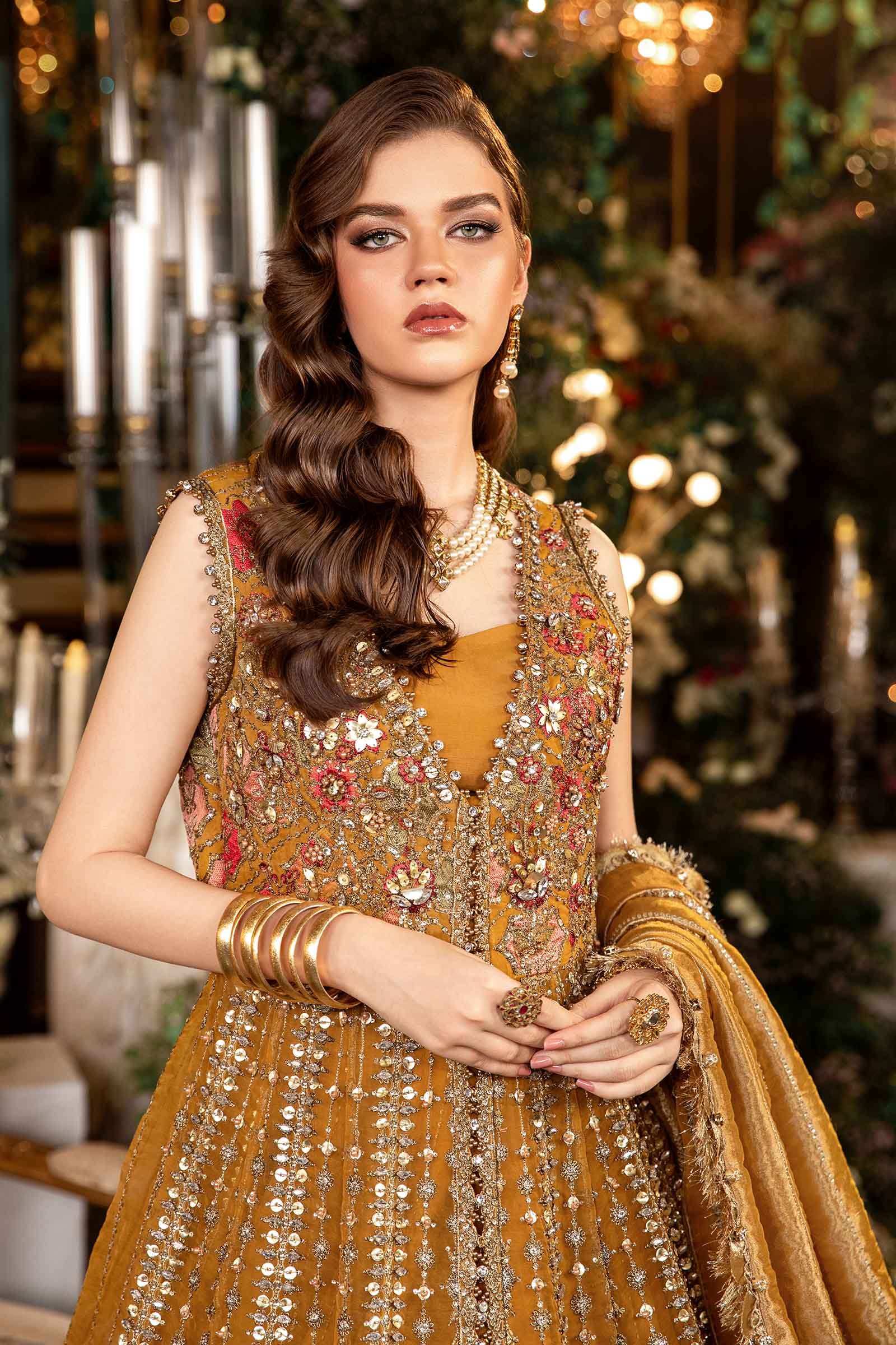 Maria B BD-2907 Hand Embellished Organza Suit with Lehenga - Embroidered Back & Daman Silhouette Detailing | IQNAZ