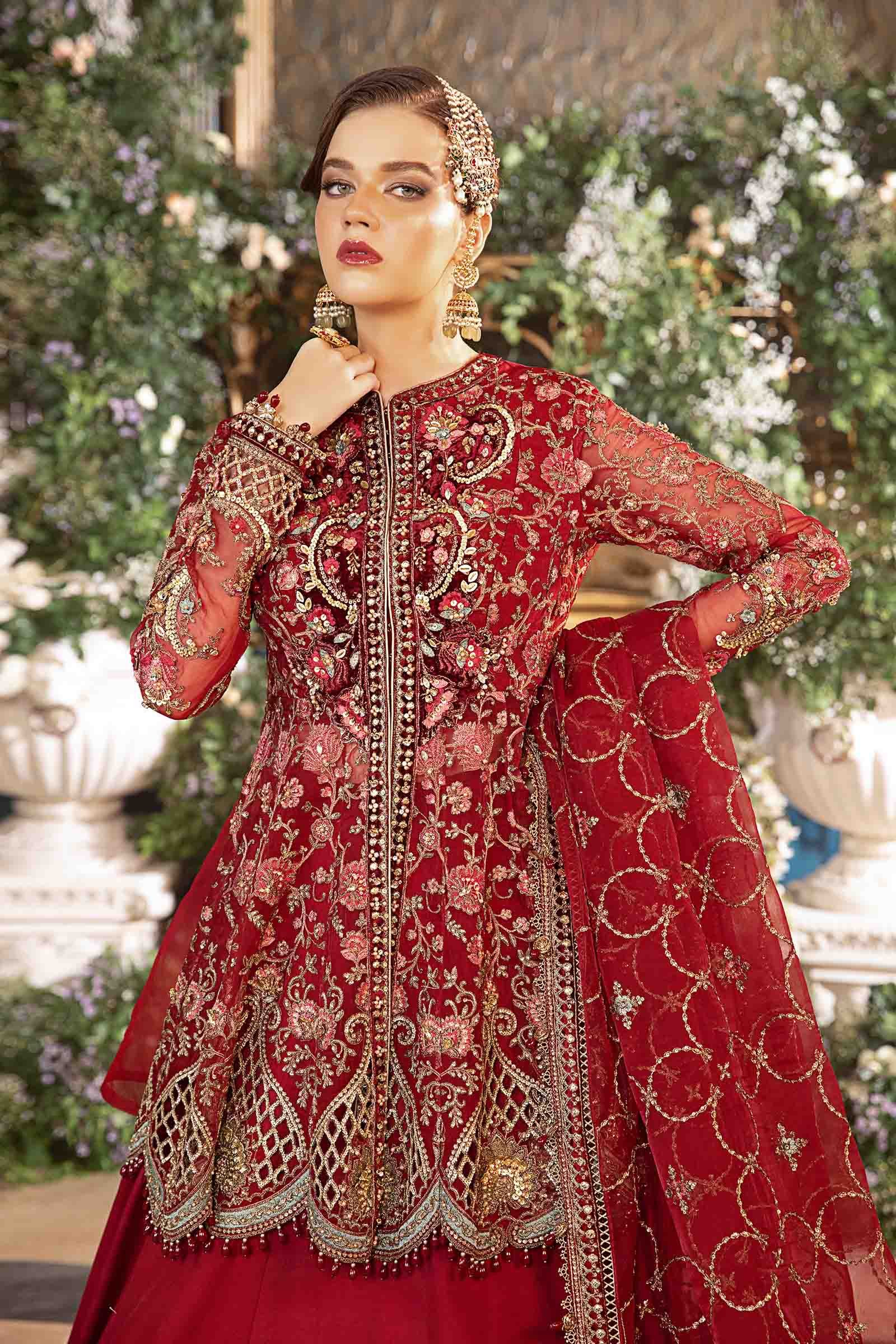 Maria B BD-2908 Hand Embellished Organza Flared Suit - Matching Bottom & Trouser Fabric Details | IQNAZ