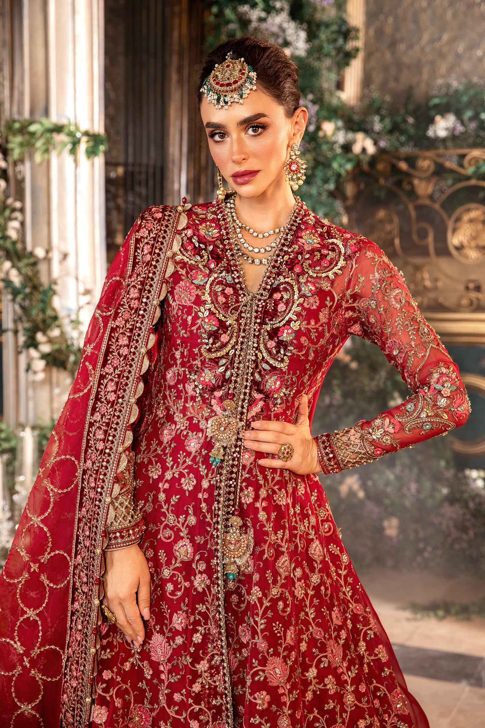 Maria B BD-2908 Hand Embellished Organza Flared Suit - Embroidered Back & Daman Silhouette Detailing | IQNAZ