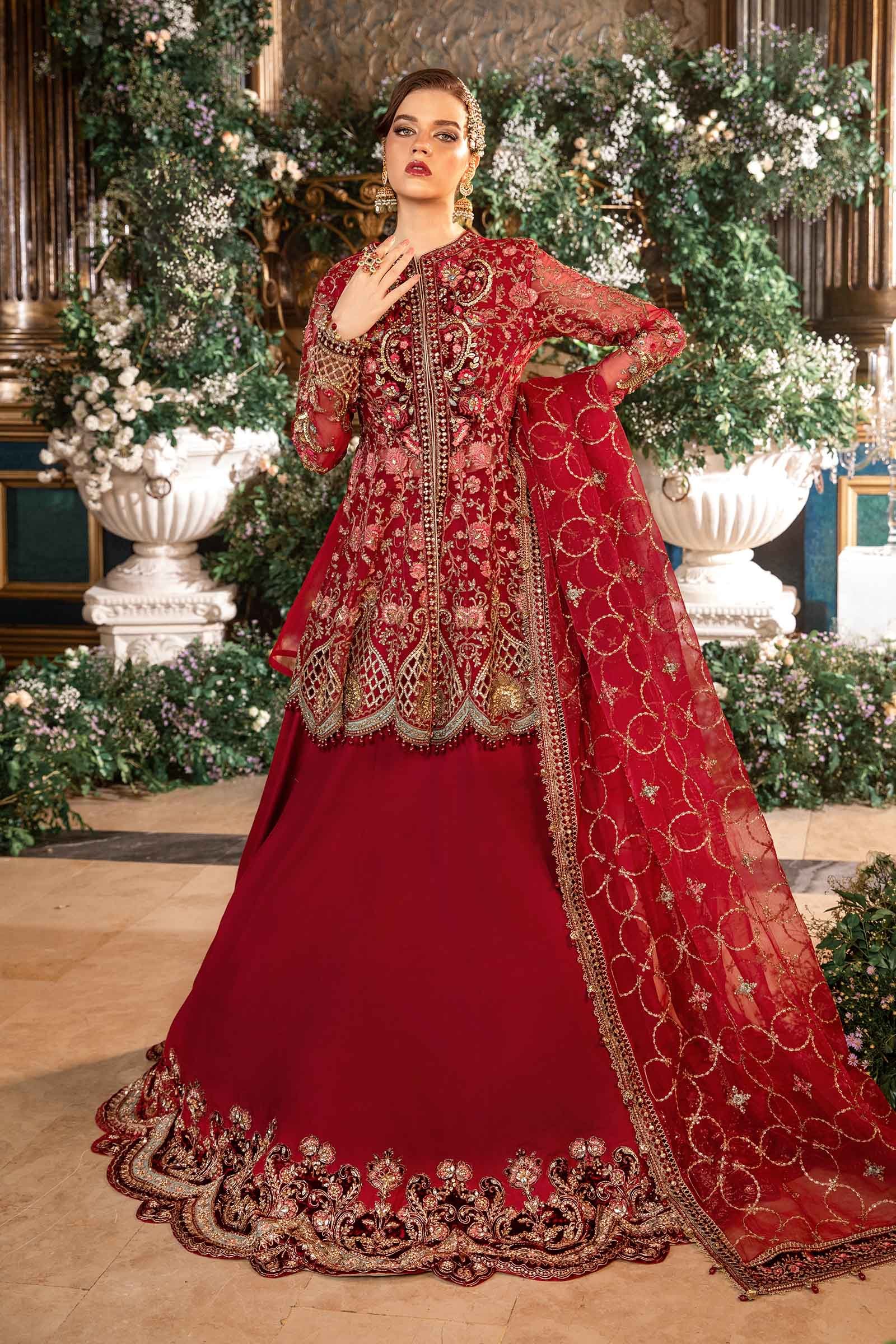 Maria B BD-2908 Hand Embellished Organza Flared Suit - Close-Up Hand Embellishment Tilla & Pearl Work | IQNAZ