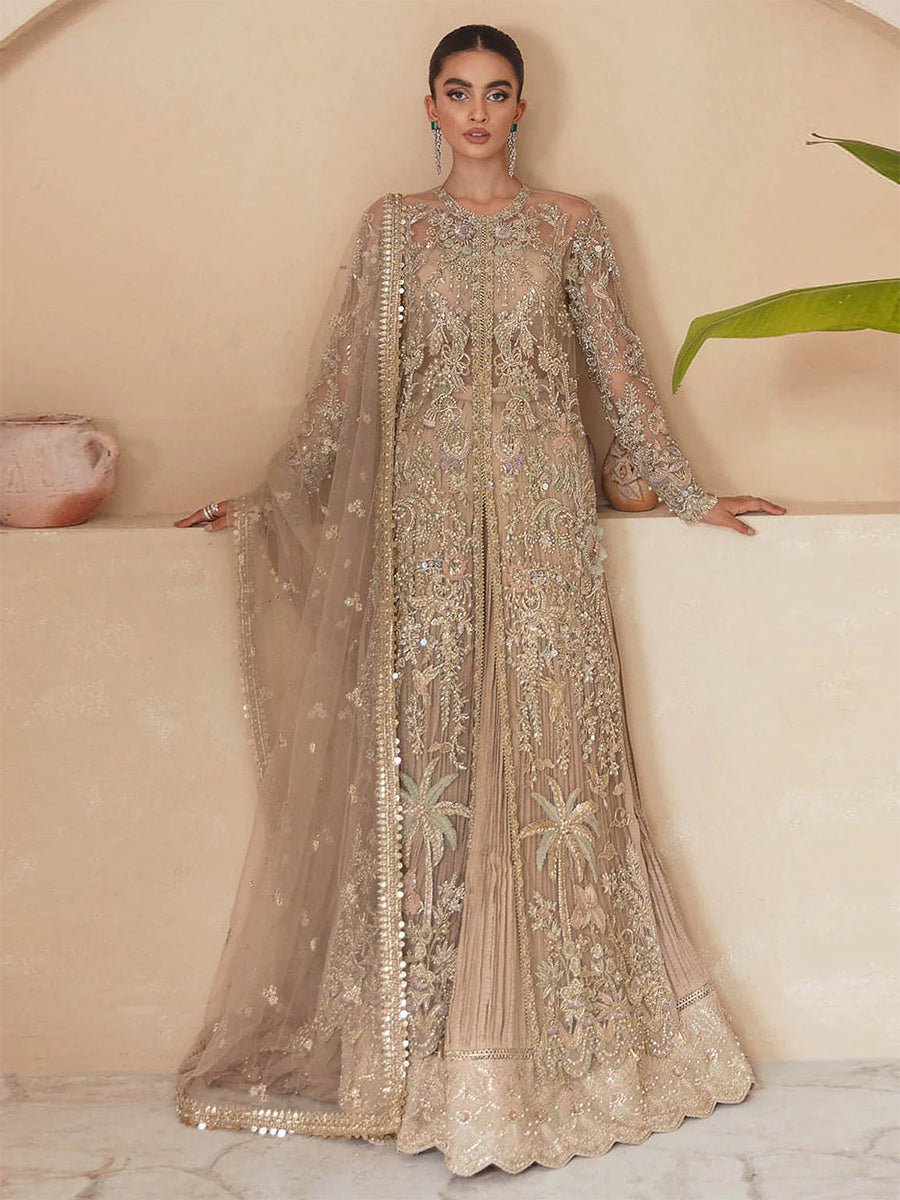 Soraya Dahlia Hand Embellished Net Bridal Maxi - Embroidered Back & Daman Silhouette Detailing | IQNAZ