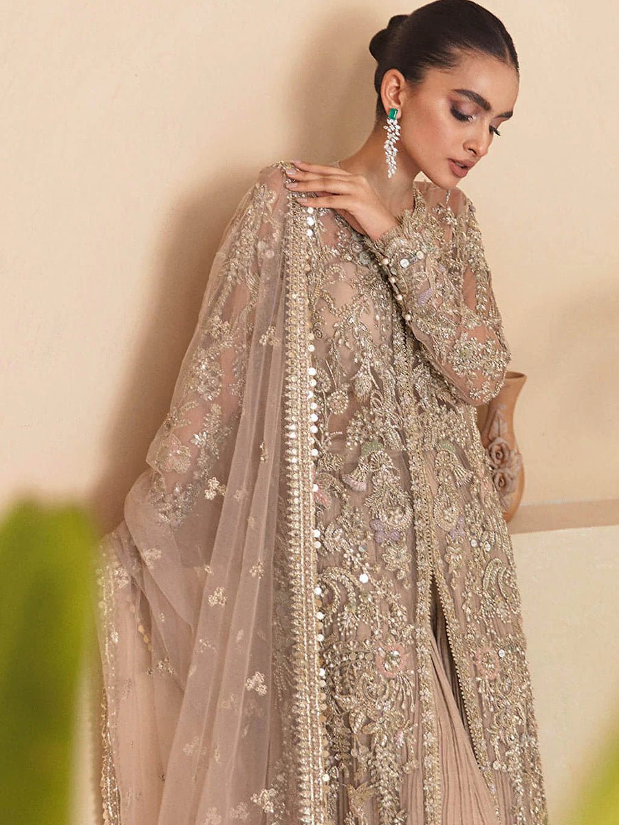 Soraya Dahlia Hand Embellished Net Bridal Maxi - Four-Sided Embroidered Dupatta & Pallu Border | IQNAZ