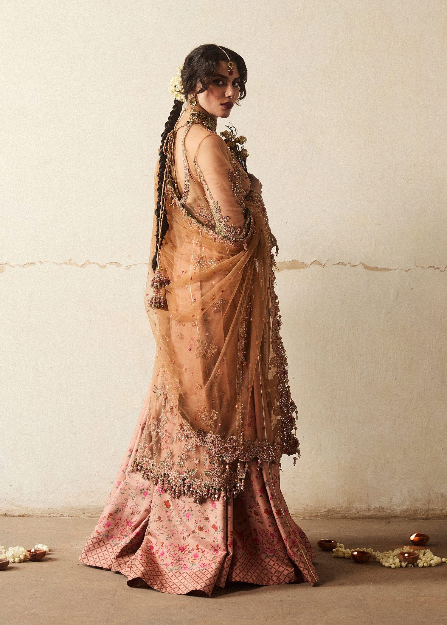 Hussain Rehar Ratila Embroidered Organza Party Wear Suit - Four-Sided Embroidered Dupatta & Pallu Border | IQNAZ