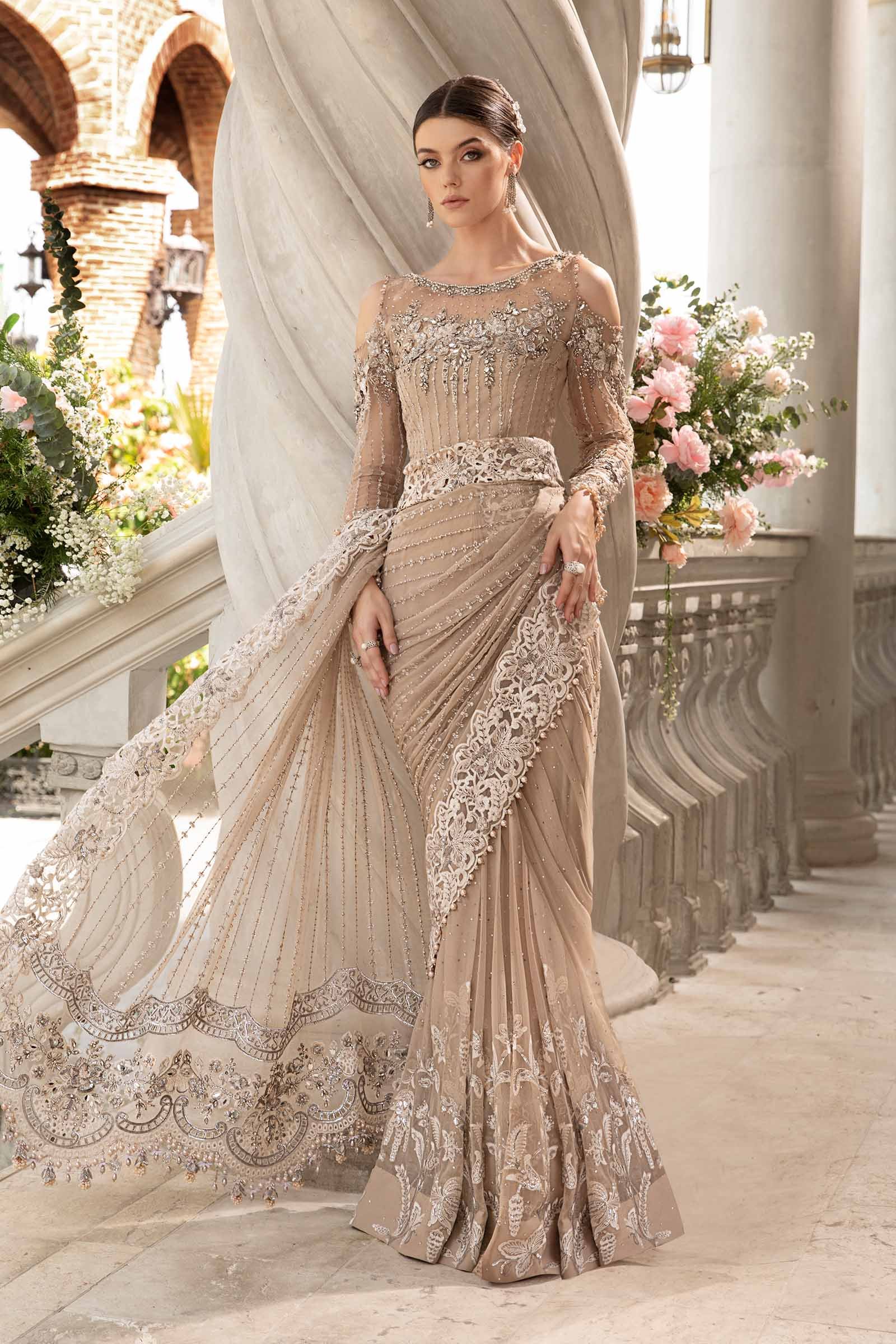 Maria B BD-2801 Embroidered Organza Saree – Photoshoot Angle 9 Maria B BD-2801 Embroidered Organza Saree - Designer Photoshoot Gallery Angle 9 | IQNAZ Couture