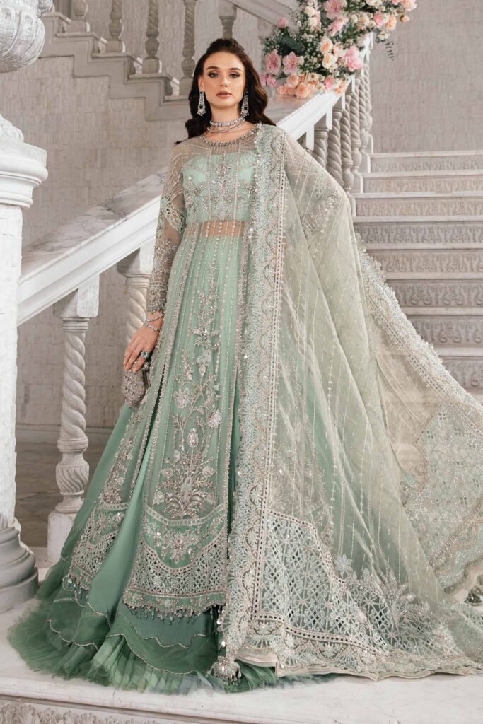 Maria B BD-2803 Hand Embellished Organza Suit with Skirt - Model Front Look | Pakistani Designer Replica Wholesale | IQNAZ