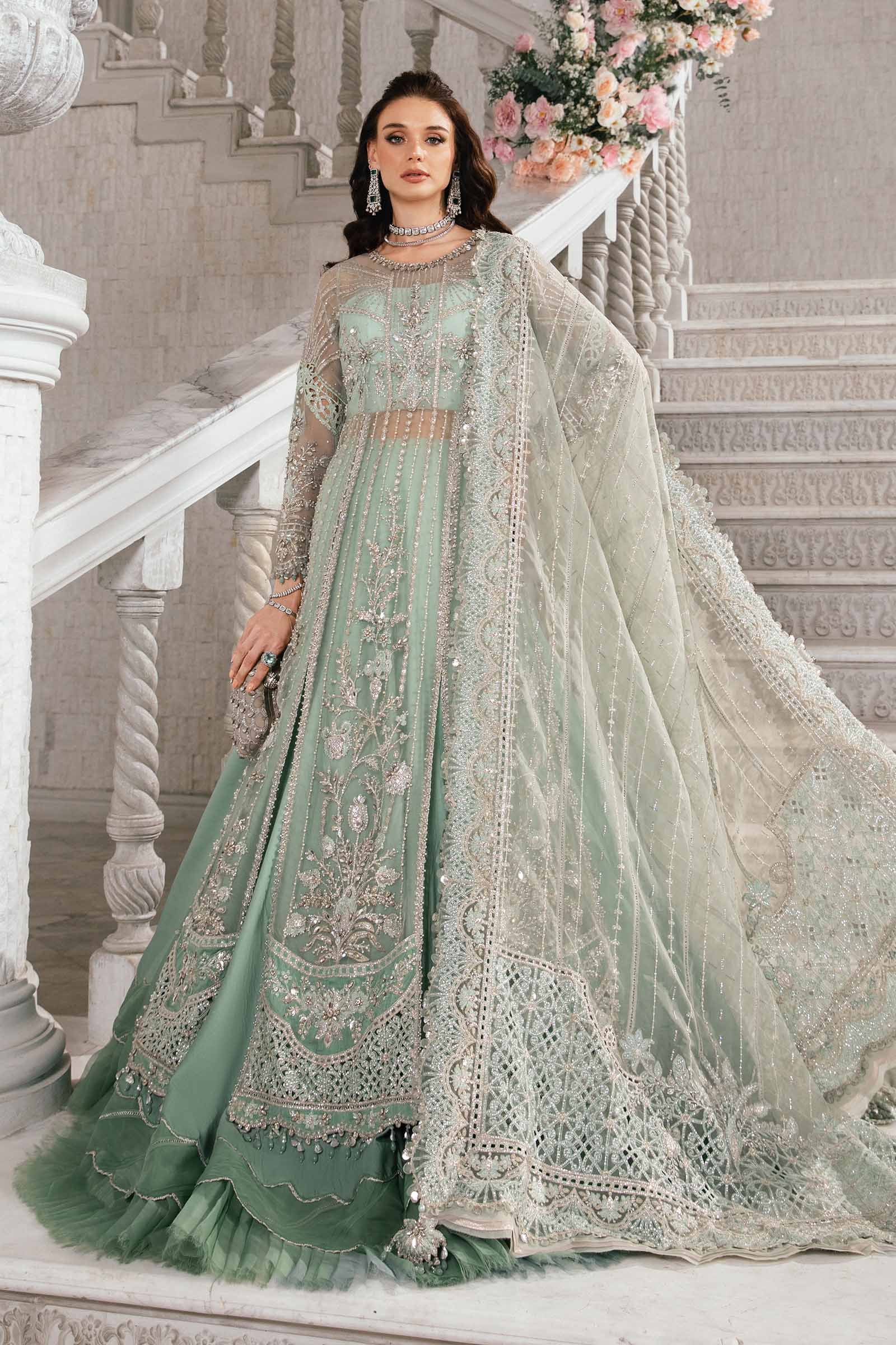 Maria B BD-2803 Hand Embellished Organza Suit with Skirt – Model Front View Maria B BD-2803 Hand Embellished Organza Suit with Skirt - Model Front Look | Pakistani Designer Replica Wholesale | IQNAZ