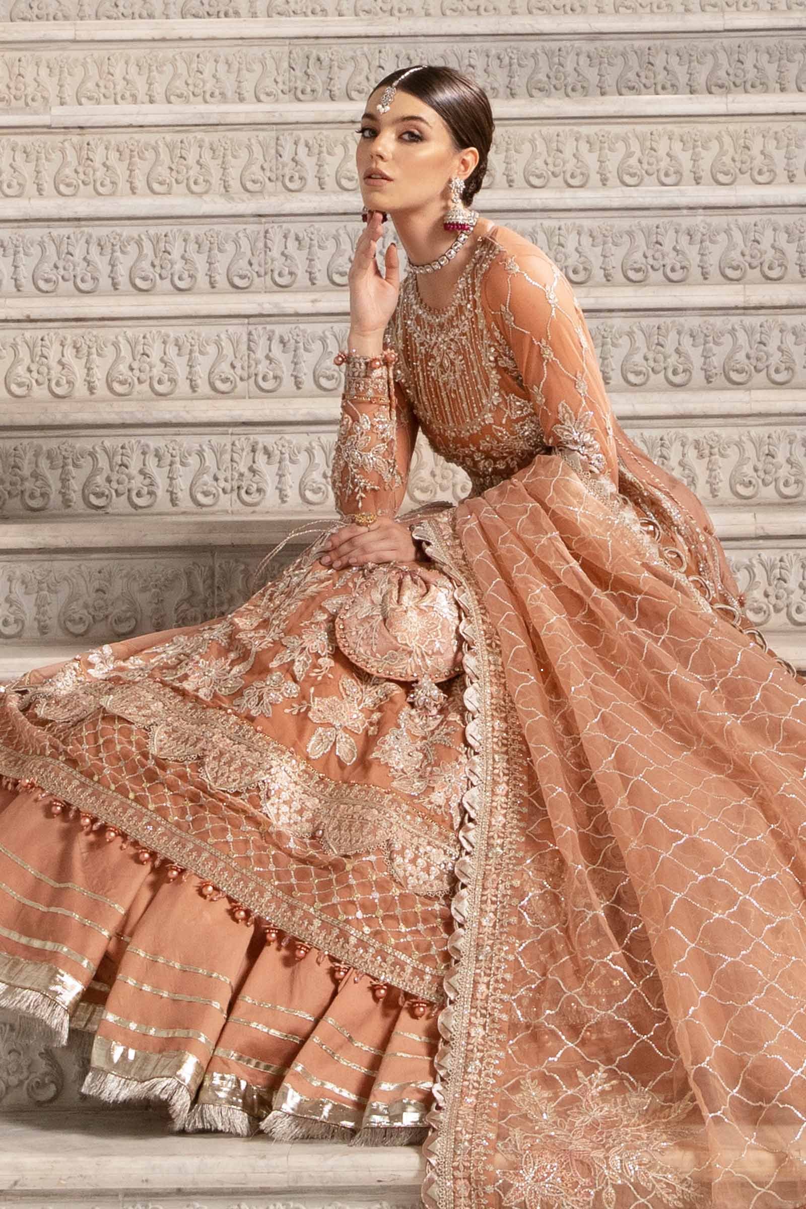 Maria B BD-2804 Hand Embellished Organza Suit with Skirt – Dupatta & Border Detailing Maria B BD-2804 Hand Embellished Organza Suit with Skirt - Four-Sided Embroidered Dupatta & Pallu Border | IQNAZ