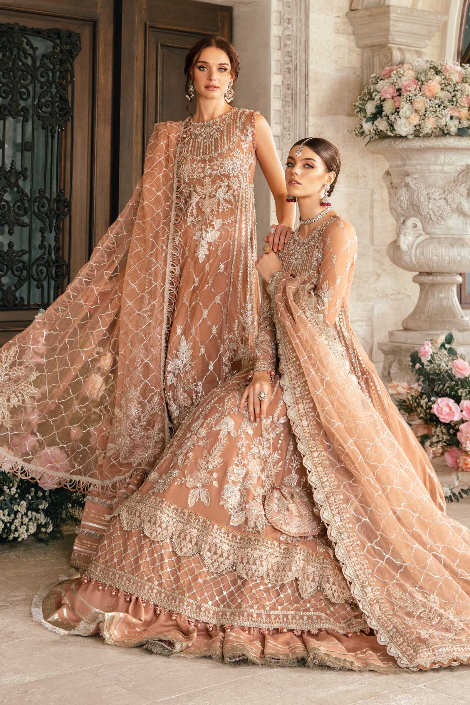 Maria B BD-2804 Hand Embellished Organza Suit with Skirt – Back View & Silhouette Maria B BD-2804 Hand Embellished Organza Suit with Skirt - Embroidered Back & Daman Silhouette Detailing | IQNAZ