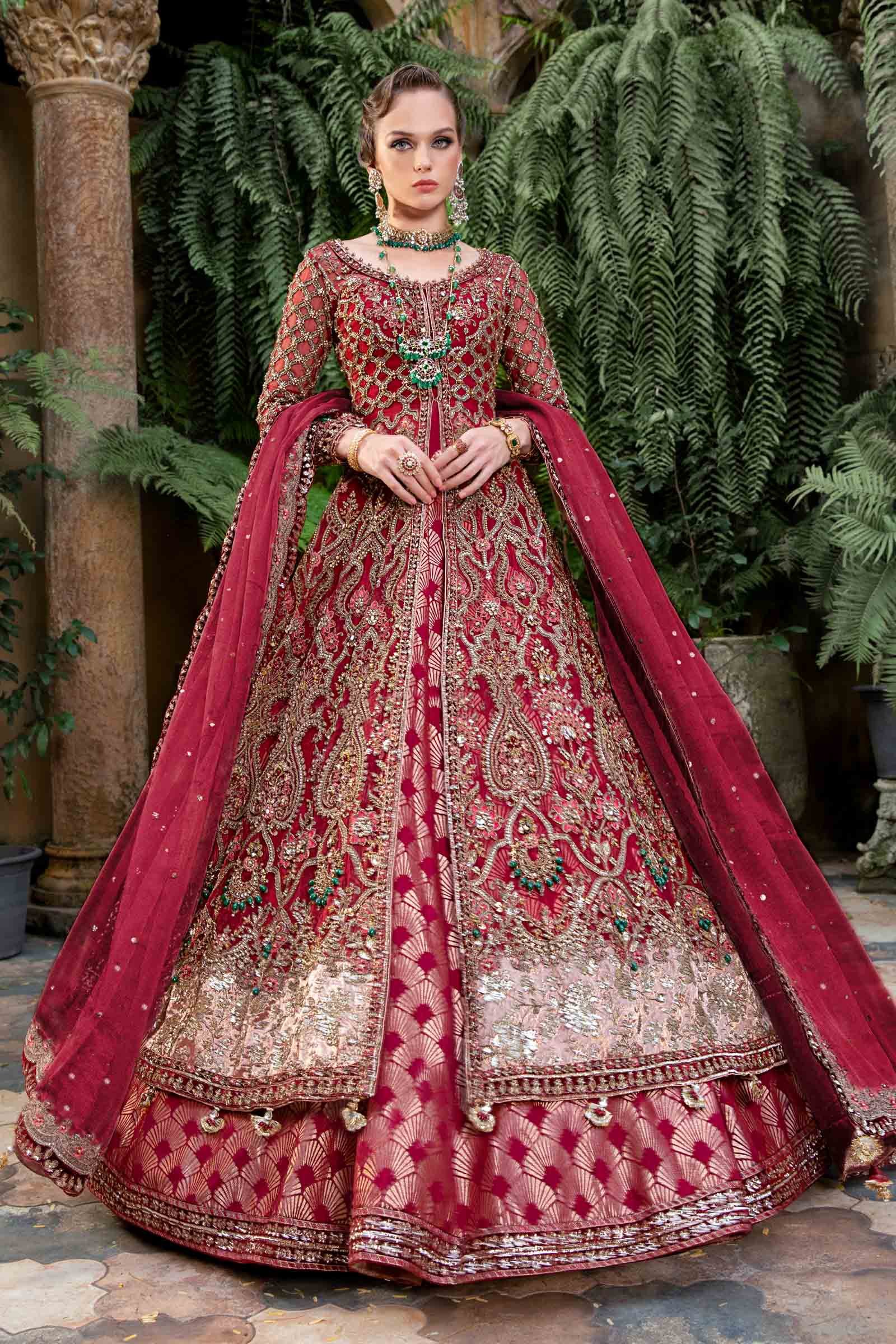 Maria B Navera Hand Embellished Organza Bridal Lehenga - Embroidered Back & Daman Silhouette Detailing | IQNAZ