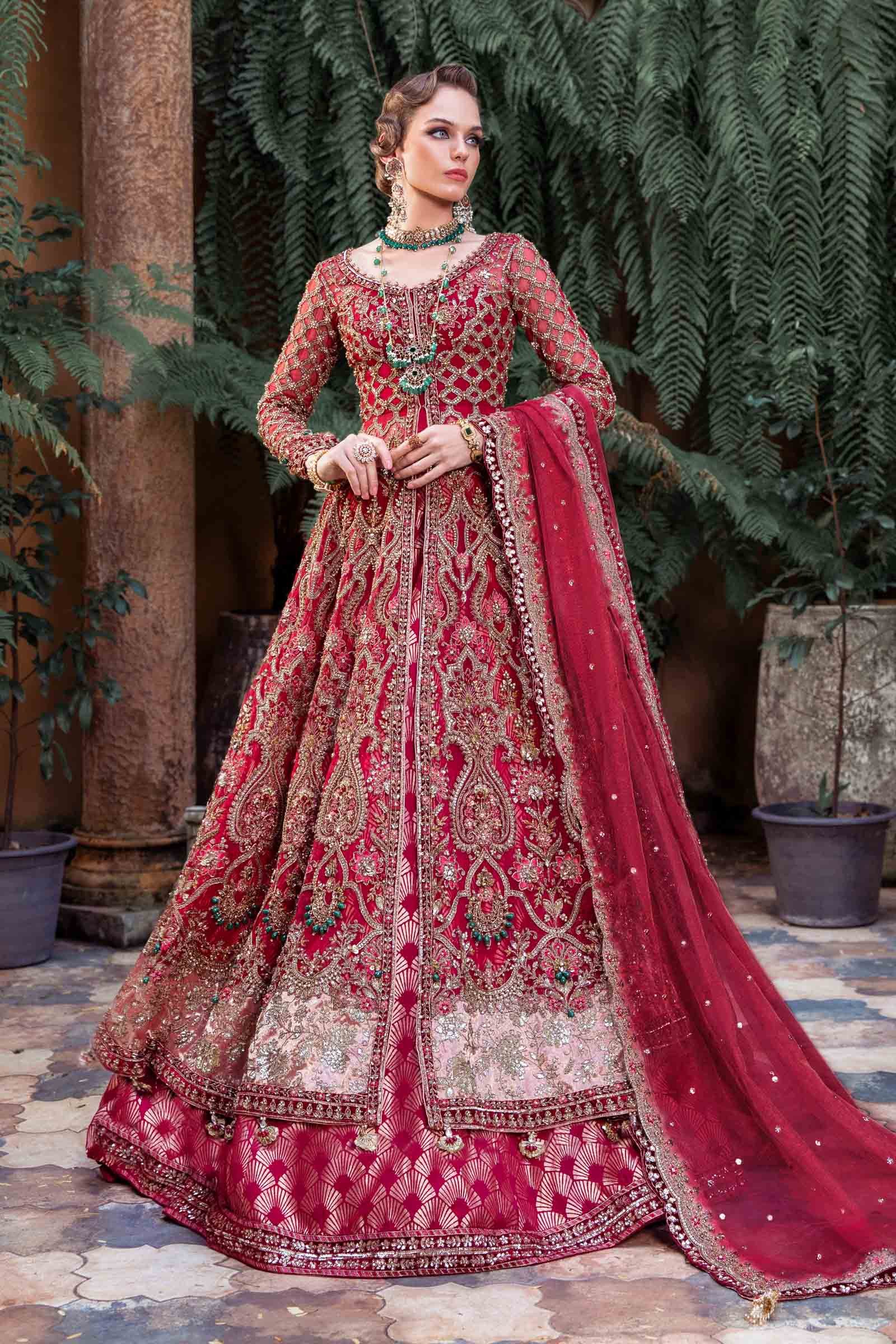 Maria B Navera Hand Embellished Organza Bridal Lehenga - Model Front Look | Pakistani Designer Replica Wholesale | IQNAZ
