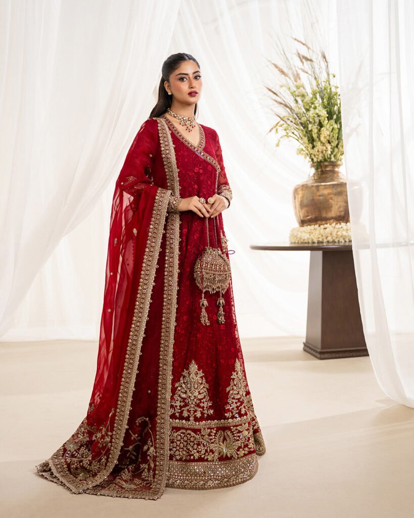 Faiza Saqlain Gul Hand Embellished Organza Party Wear Suit - Model Front Look | Pakistani Designer Replica Wholesale | IQNAZ