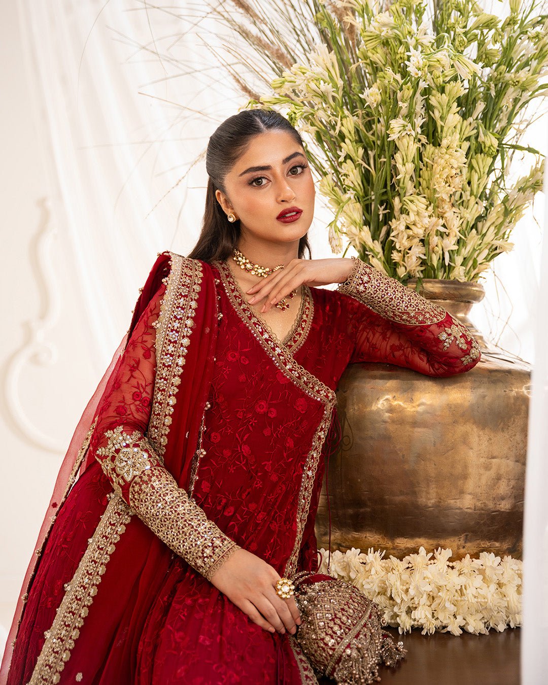 Faiza Saqlain Gul Hand Embellished Organza Party Wear Suit - Embroidered Back & Daman Silhouette Detailing | IQNAZ