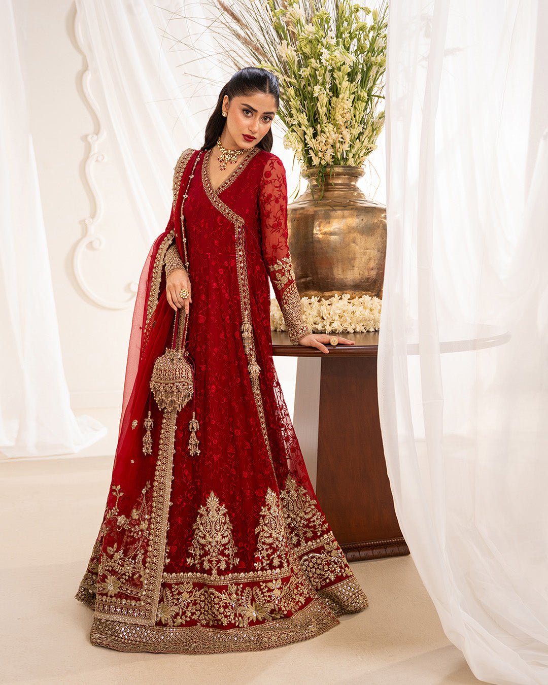 Faiza Saqlain Gul Hand Embellished Organza Party Wear Suit - Close-Up Hand Embellishment Tilla & Pearl Work | IQNAZ