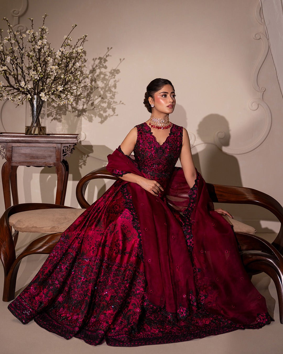 Faiza Saqlain Havin Hand Embellished Organza Party Wear Suit – Back View & Silhouette Faiza Saqlain Havin Hand Embellished Organza Party Wear Suit - Embroidered Back & Daman Silhouette Detailing | IQNAZ