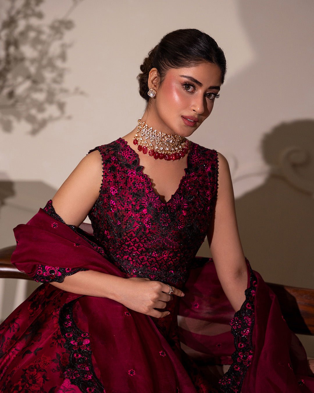 Faiza Saqlain Havin Hand Embellished Organza Party Wear Suit – Embroidery & Handwork Detail Faiza Saqlain Havin Hand Embellished Organza Party Wear Suit - Close-Up Hand Embellishment Tilla & Pearl Work | IQNAZ