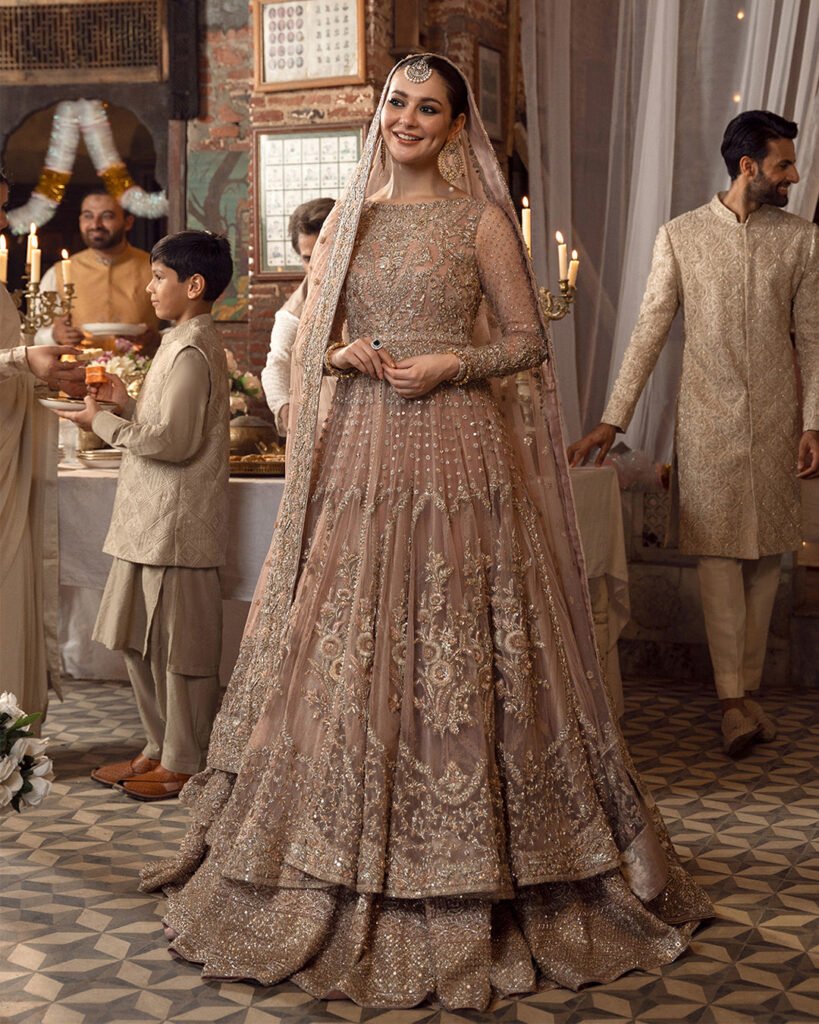 Faiza Saqlain Mahra Hand Embellished Net Party Wear Suit - Model Front Look | Pakistani Designer Replica Wholesale | IQNAZ
