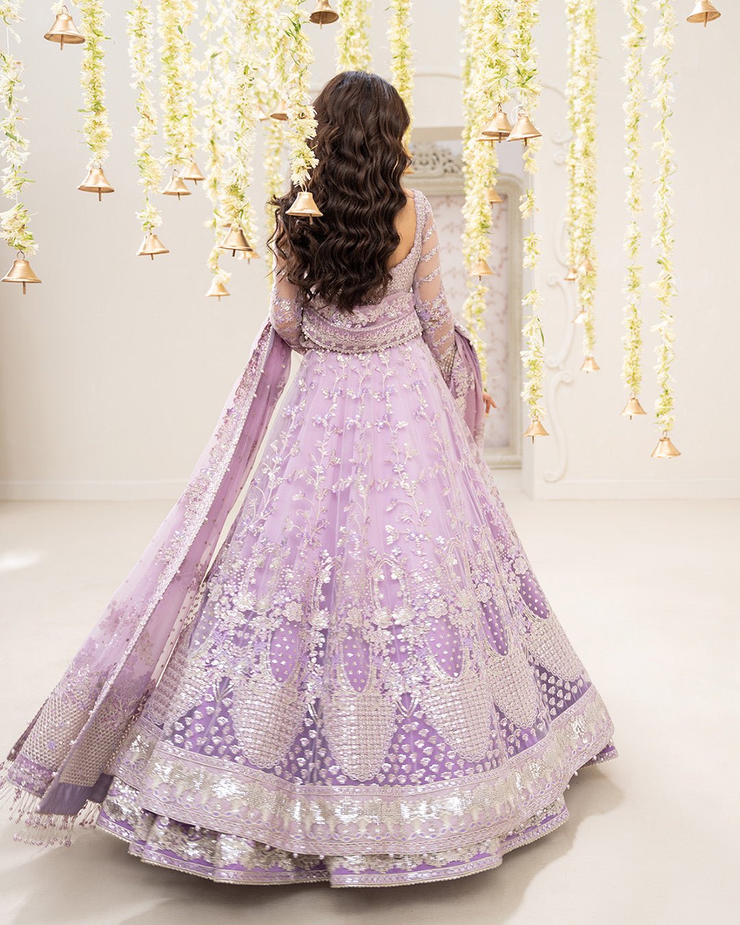Faiza Saqlain Pinar Embroidered Chiffon Party Wear Suit – Back View & Silhouette Faiza Saqlain Pinar Embroidered Chiffon Party Wear Suit - Embroidered Back & Daman Silhouette Detailing | IQNAZ