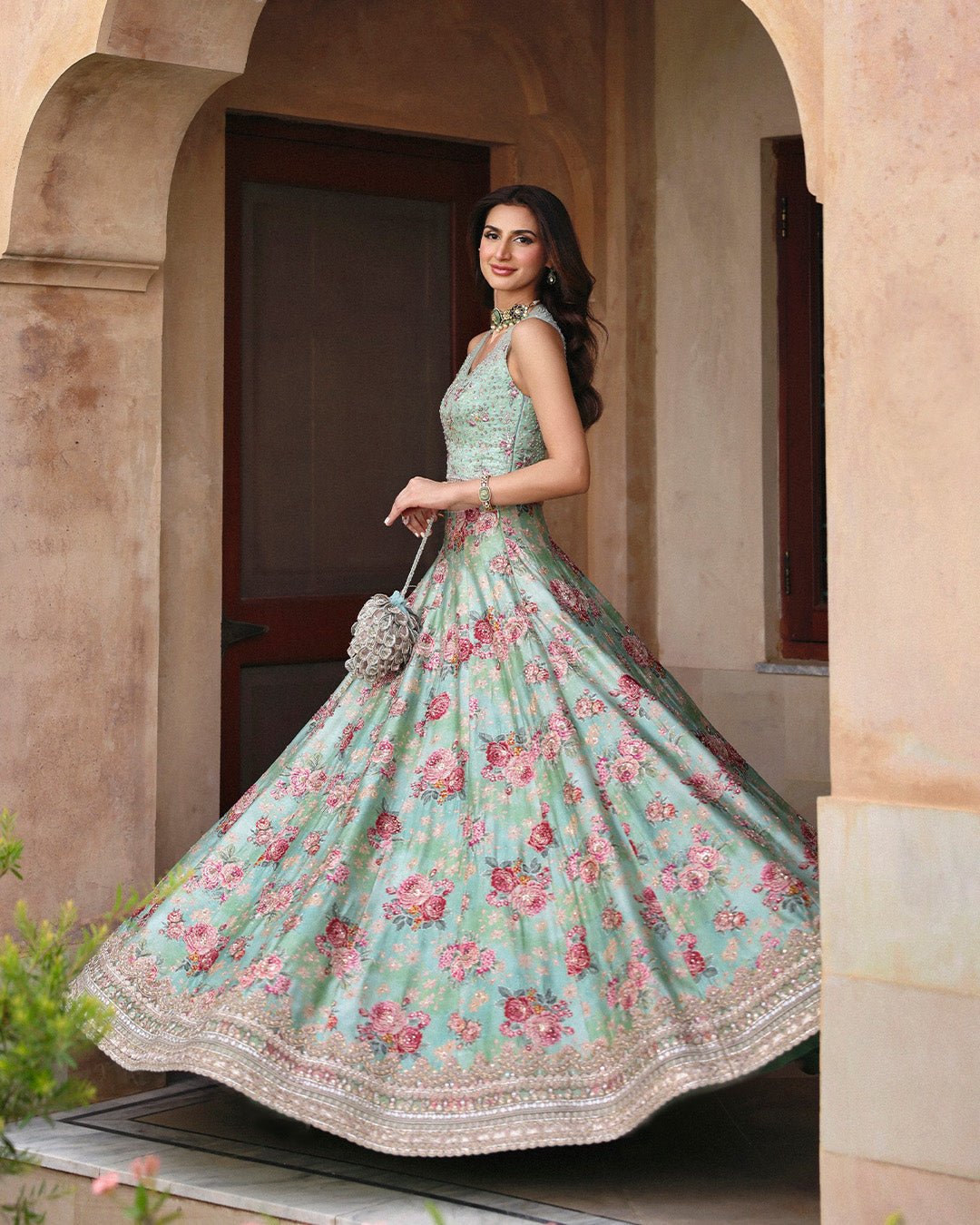 Faiza Saqlain Rosabelle Hand Embellished Organza Party Wear Suit - Four-Sided Embroidered Dupatta & Pallu Border | IQNAZ