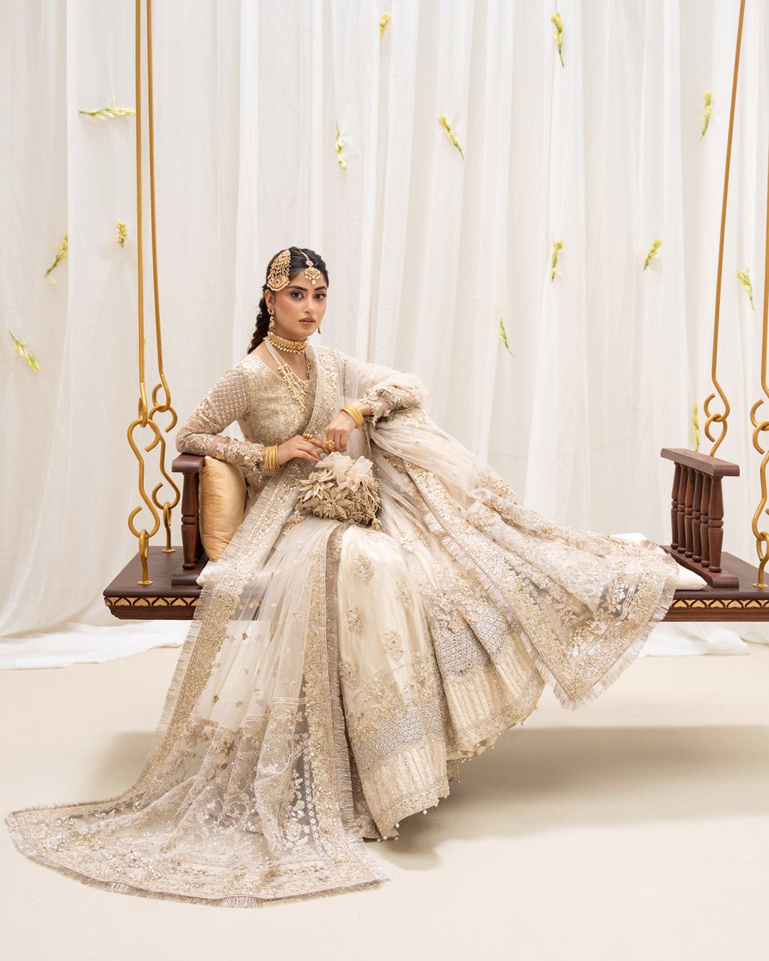 Faiza Saqlain Safak Hand Embellished Net Party Wear Suit - Four-Sided Embroidered Dupatta & Pallu Border | IQNAZ