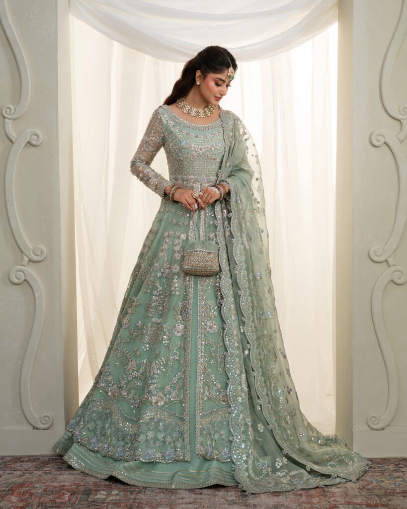 Faiza Saqlain Selin Hand Embellished Organza Party Wear Suit - Model Front Look | Pakistani Designer Replica Wholesale | IQNAZ
