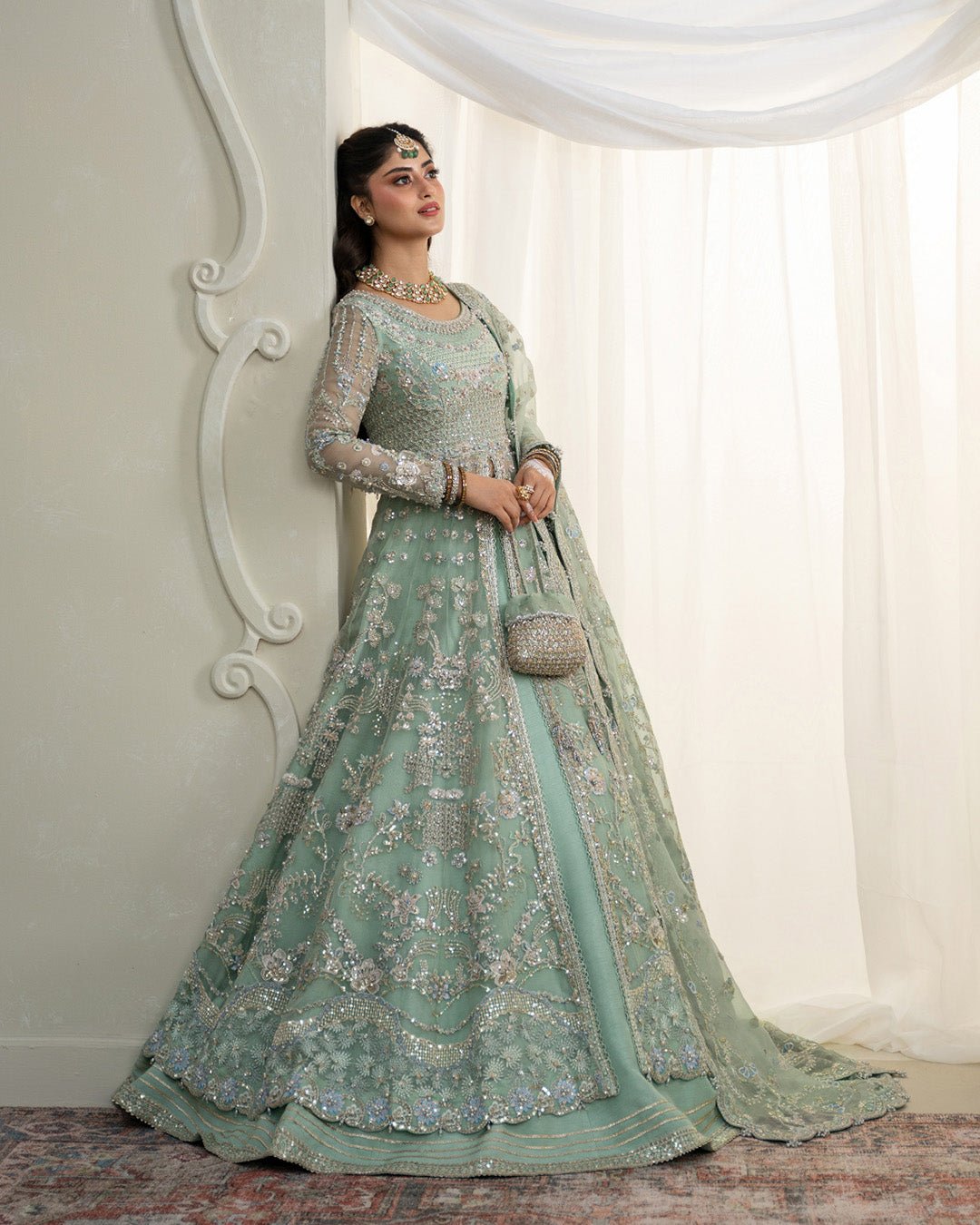 Faiza Saqlain Selin Hand Embellished Organza Party Wear Suit - Embroidered Back & Daman Silhouette Detailing | IQNAZ