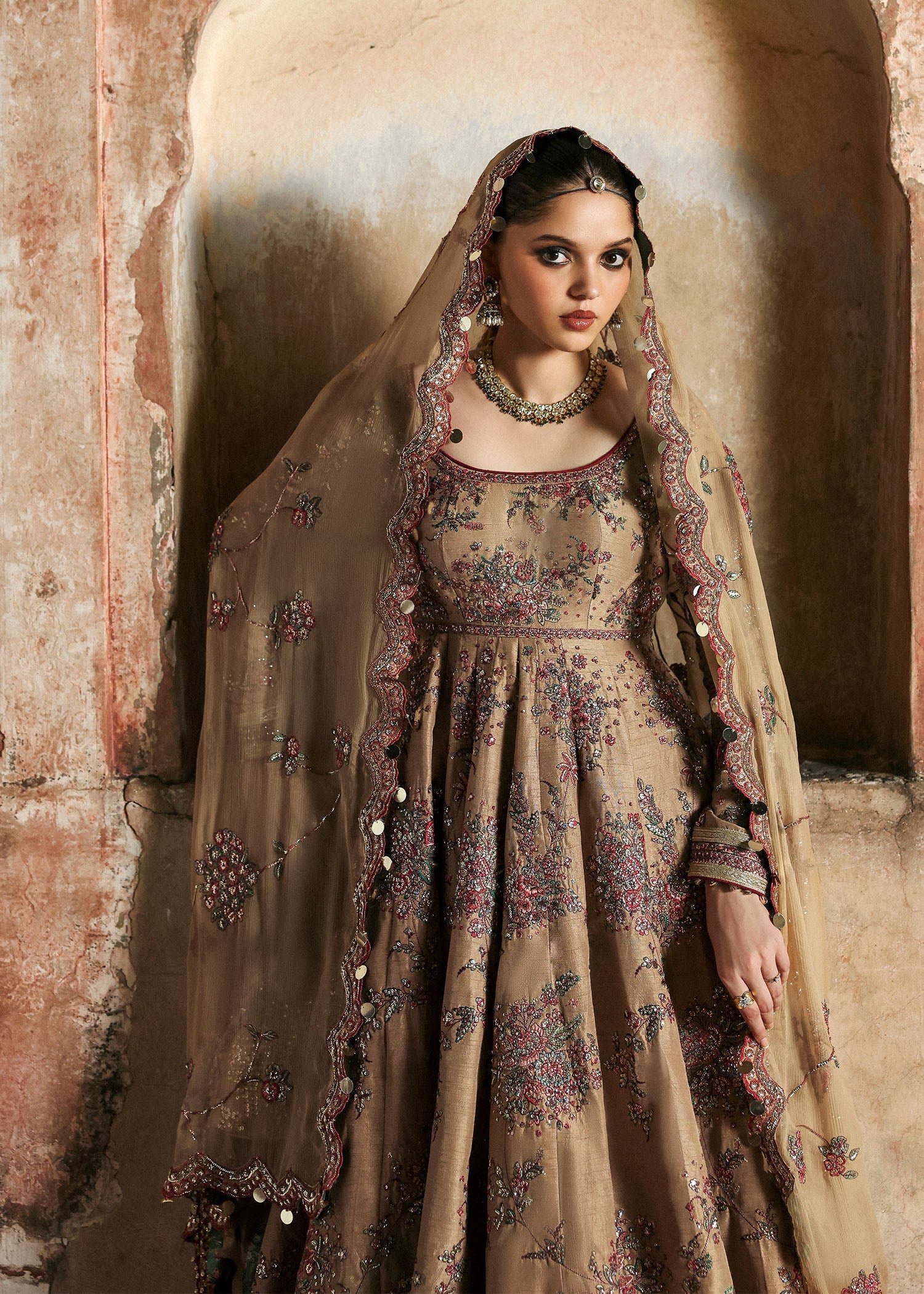 Hussain Rehar Hand Embellished Organza Party Wear Suit - Embroidered Back & Daman Silhouette Detailing | IQNAZ