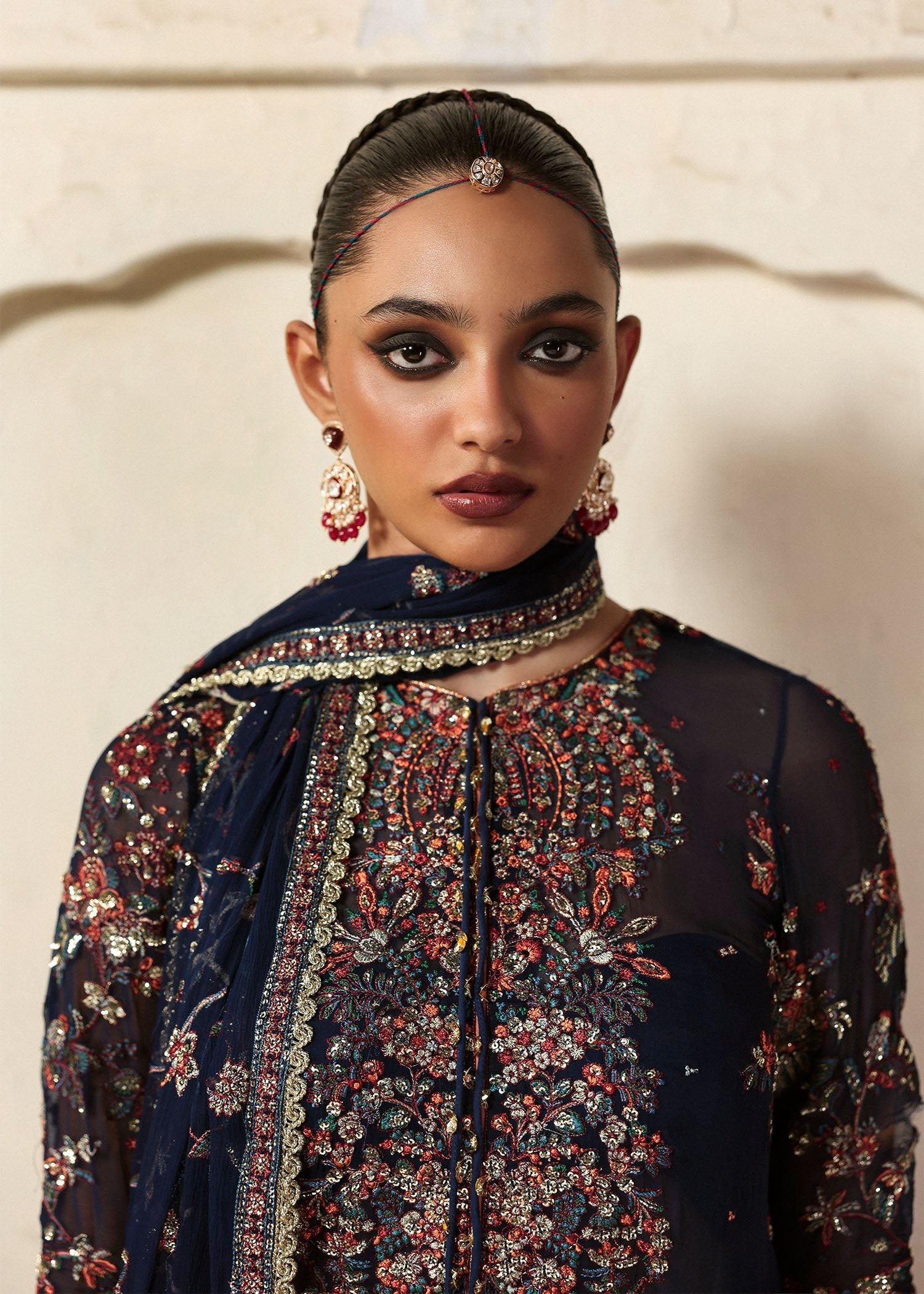 Hussain Rehar Embroidered Organza Party Wear Suit - Embroidered Back & Daman Silhouette Detailing | IQNAZ