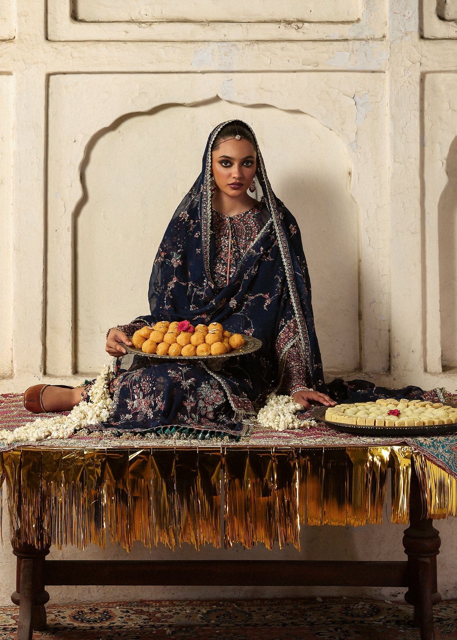 Hussain Rehar Embroidered Organza Party Wear Suit - Close-Up Hand Embellishment Tilla & Pearl Work | IQNAZ