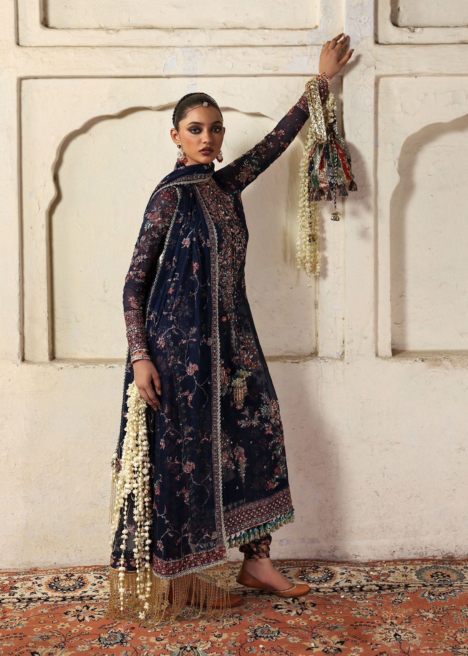 Hussain Rehar Embroidered Organza Party Wear Suit - Four-Sided Embroidered Dupatta & Pallu Border | IQNAZ