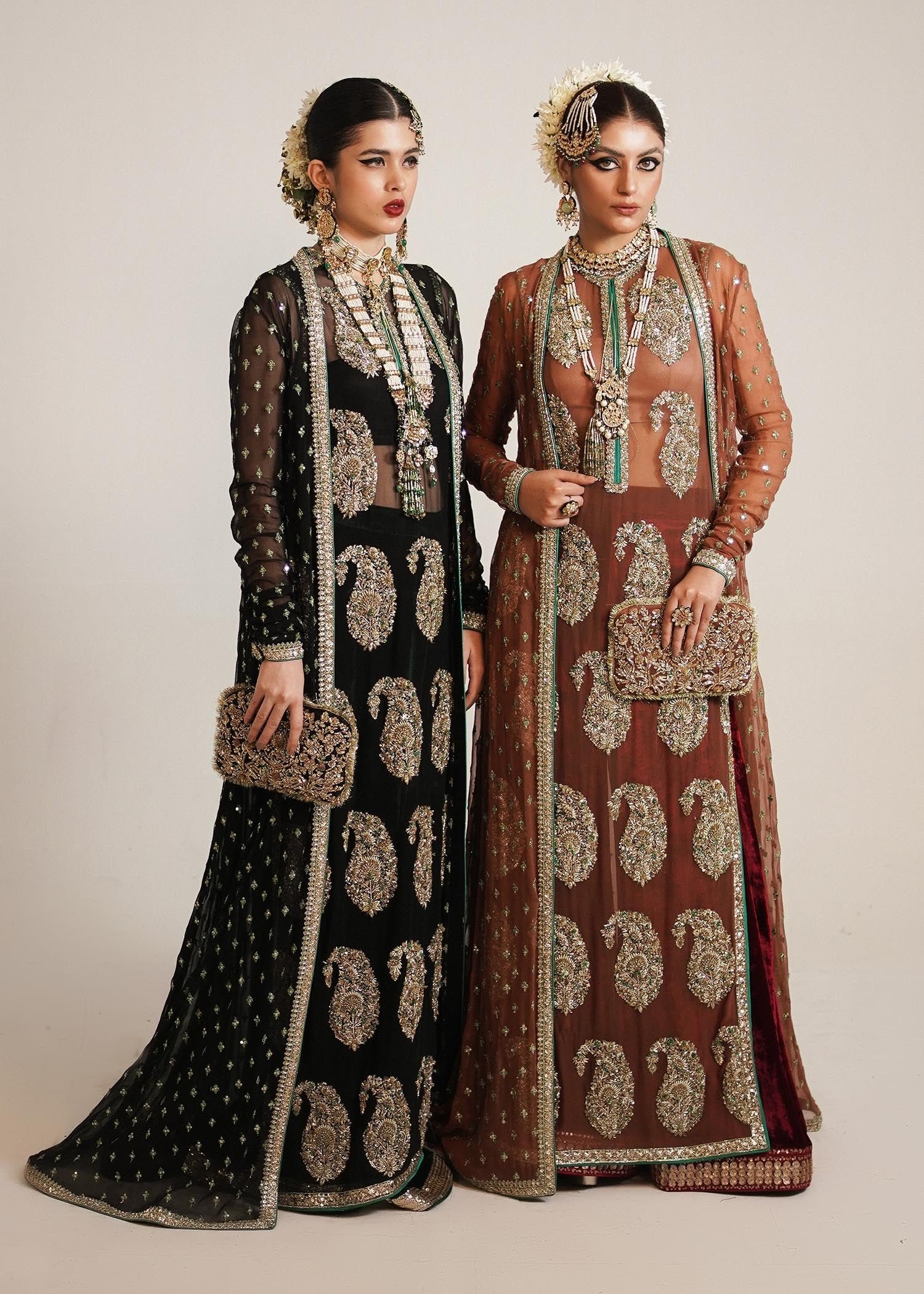 Hussain Rehar Hand Embellished Organza Party Wear Suit - Matching Bottom & Trouser Fabric Details | IQNAZ