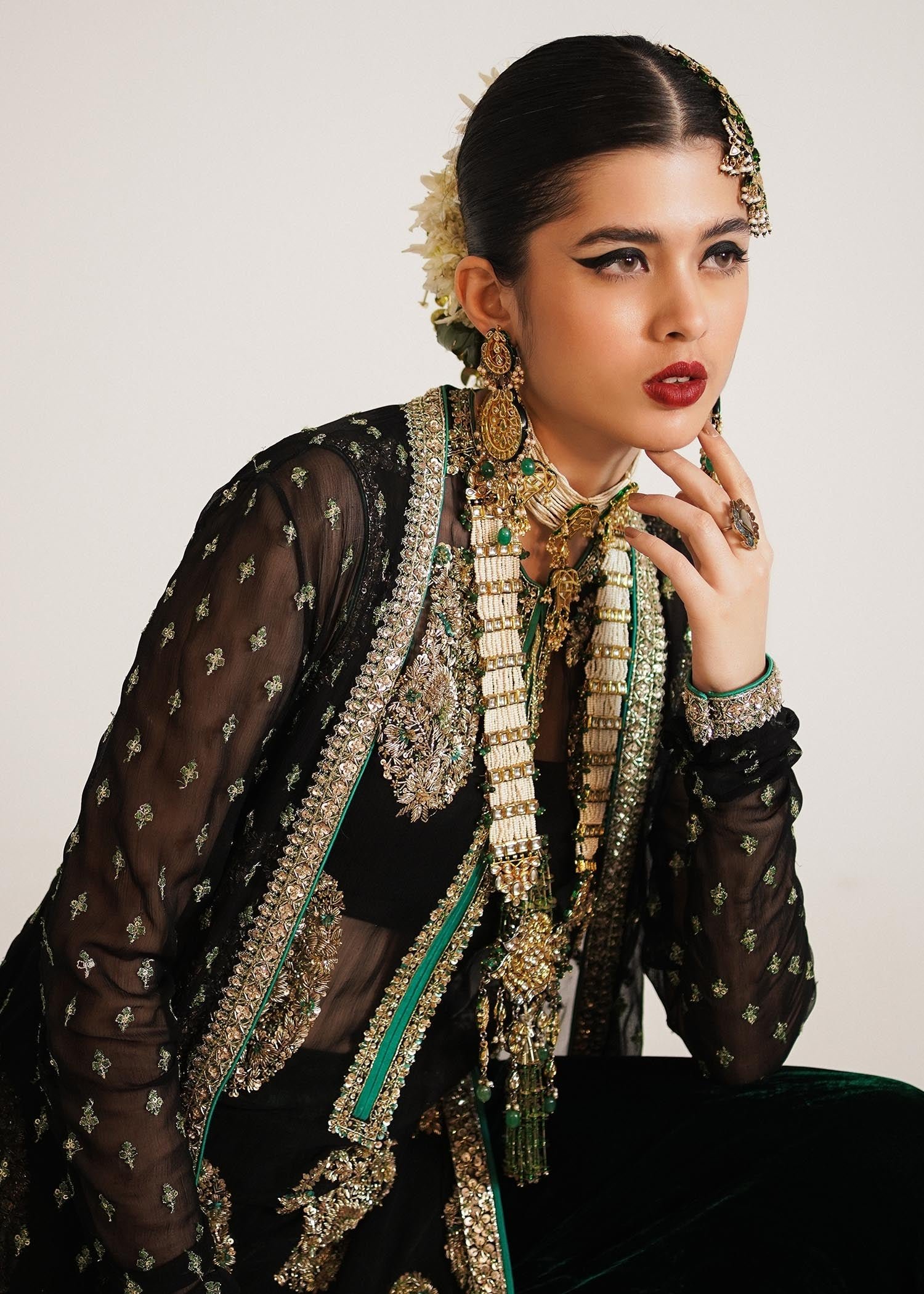 Hussain Rehar Hand Embellished Organza Party Wear Suit - Four-Sided Embroidered Dupatta & Pallu Border | IQNAZ