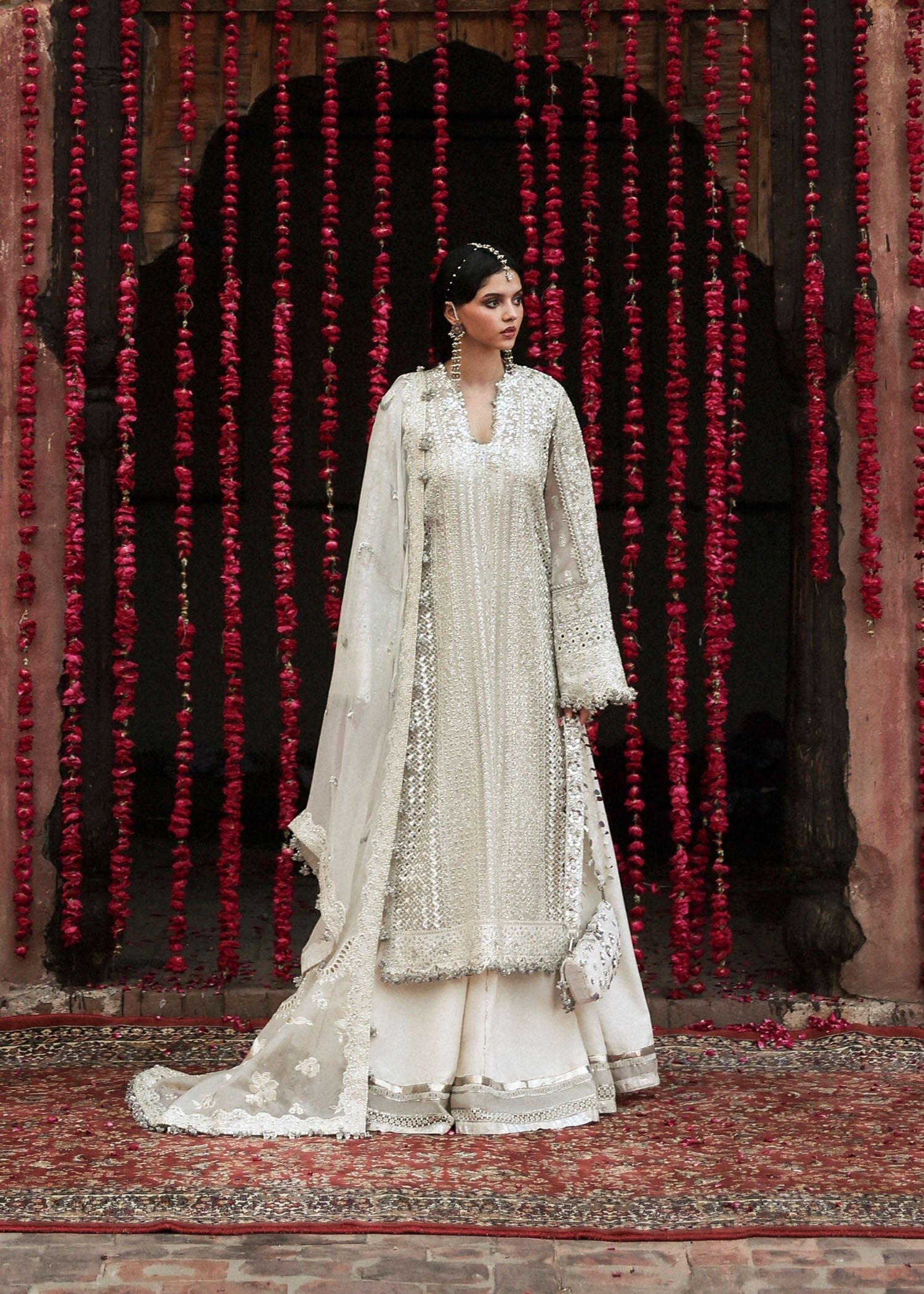 Hussain Rehar Embroidered Organza Party Wear Suit - Model Front Look | Pakistani Designer Replica Wholesale | IQNAZ