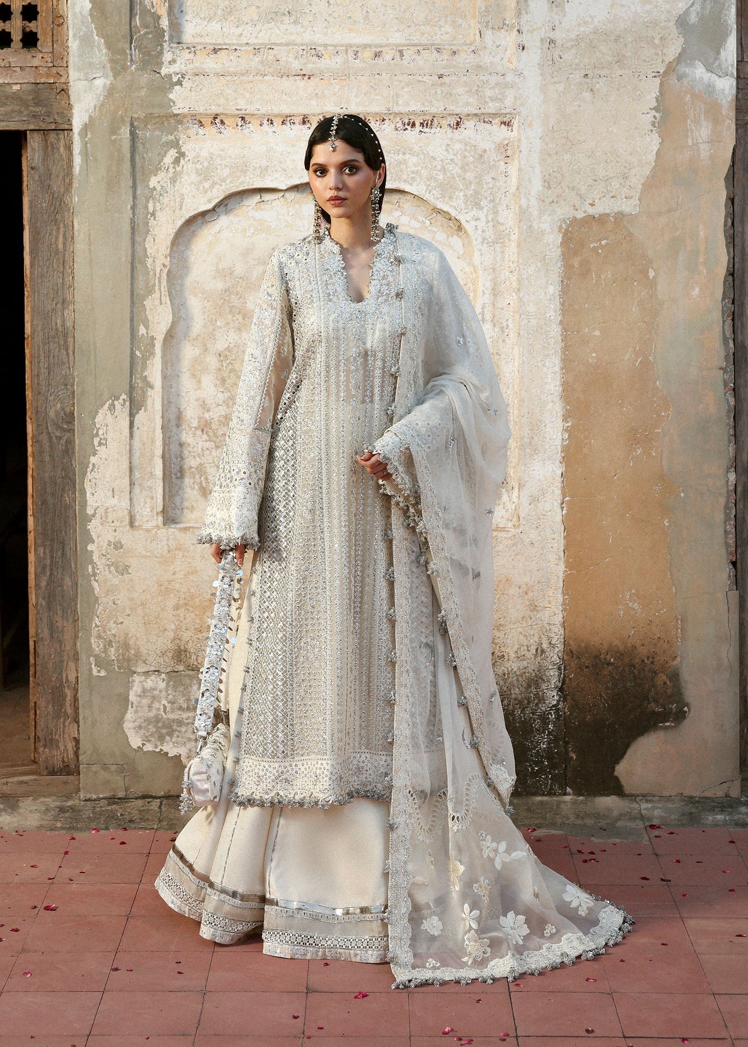 Hussain Rehar Embroidered Organza Party Wear Suit - Close-Up Hand Embellishment Tilla & Pearl Work | IQNAZ