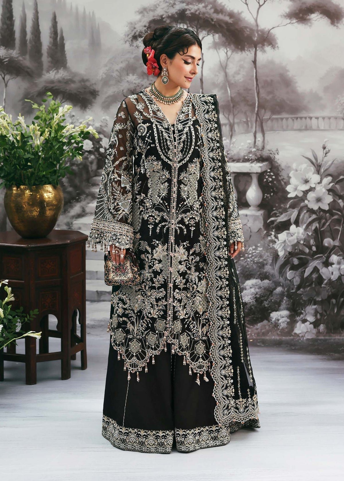 Kanwal Malik Embroidered Organza Party Wear Suit - Embroidered Back & Daman Silhouette Detailing | IQNAZ