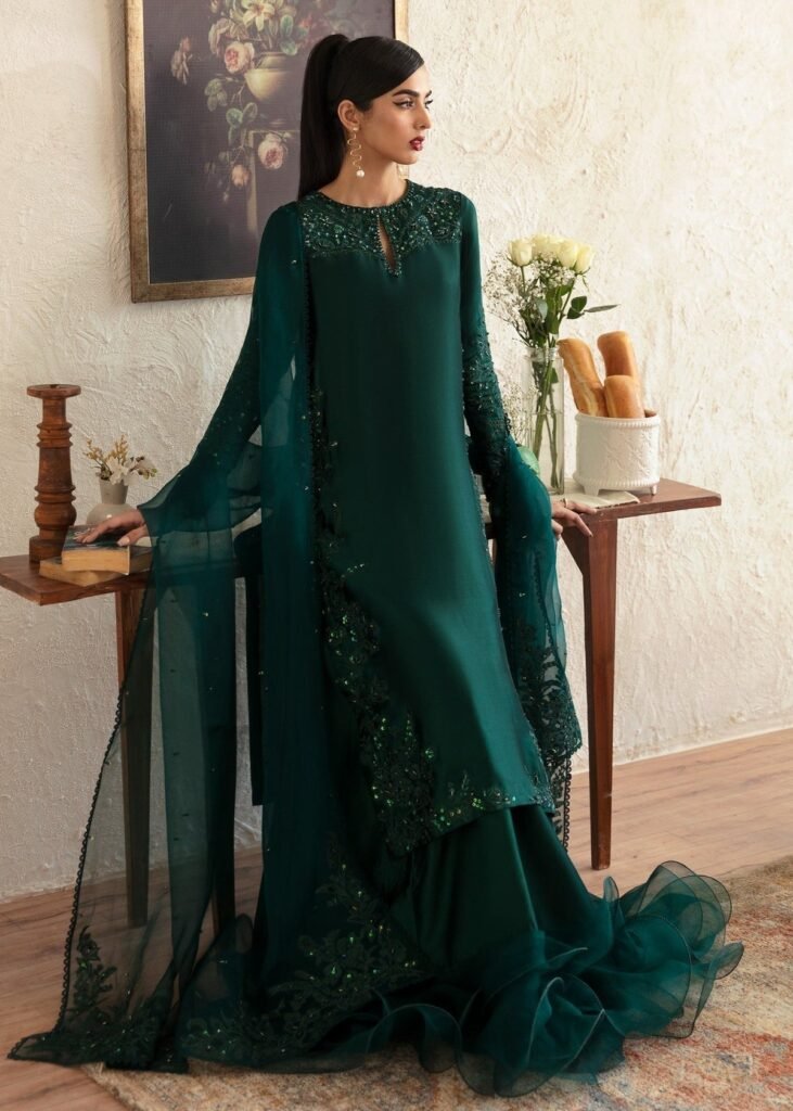 Kanwal Malik Neva Hand Embellished Organza Party Wear Suit - Model Front Look | Pakistani Designer Replica Wholesale | IQNAZ