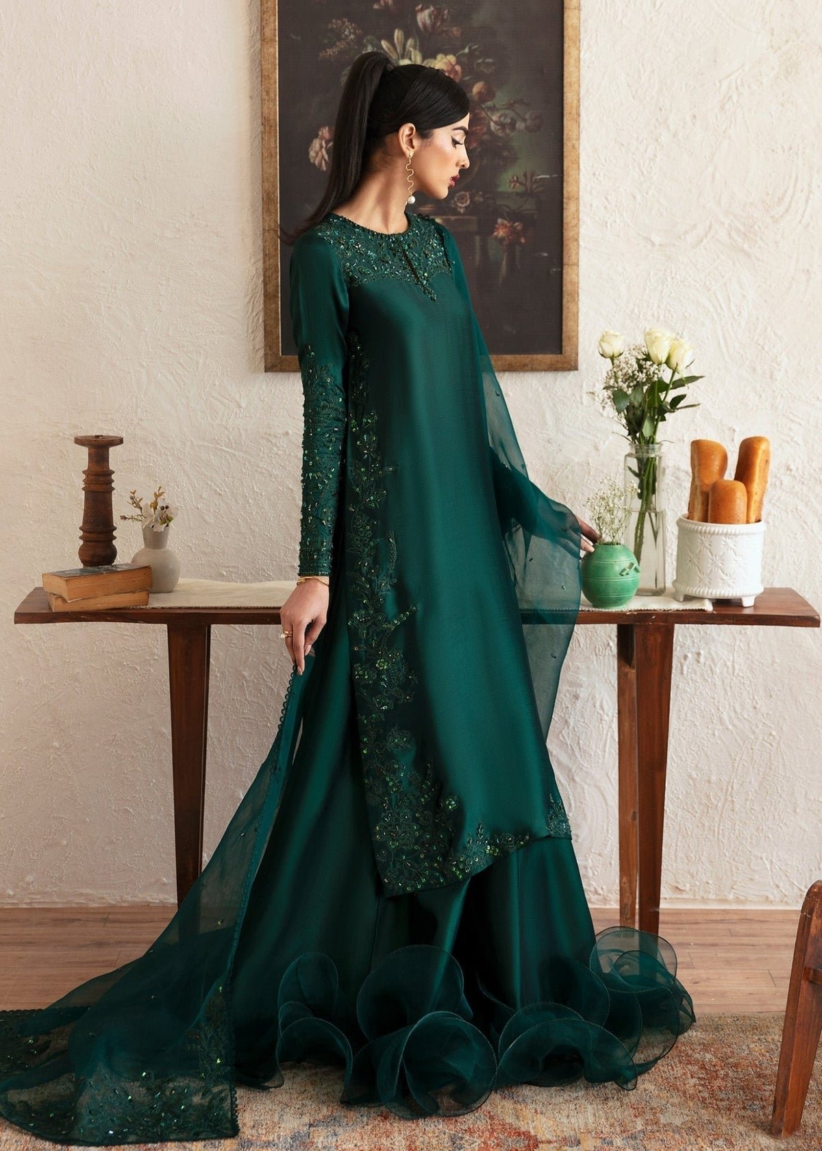 Kanwal Malik Neva Hand Embellished Organza Party Wear Suit - Embroidered Back & Daman Silhouette Detailing | IQNAZ